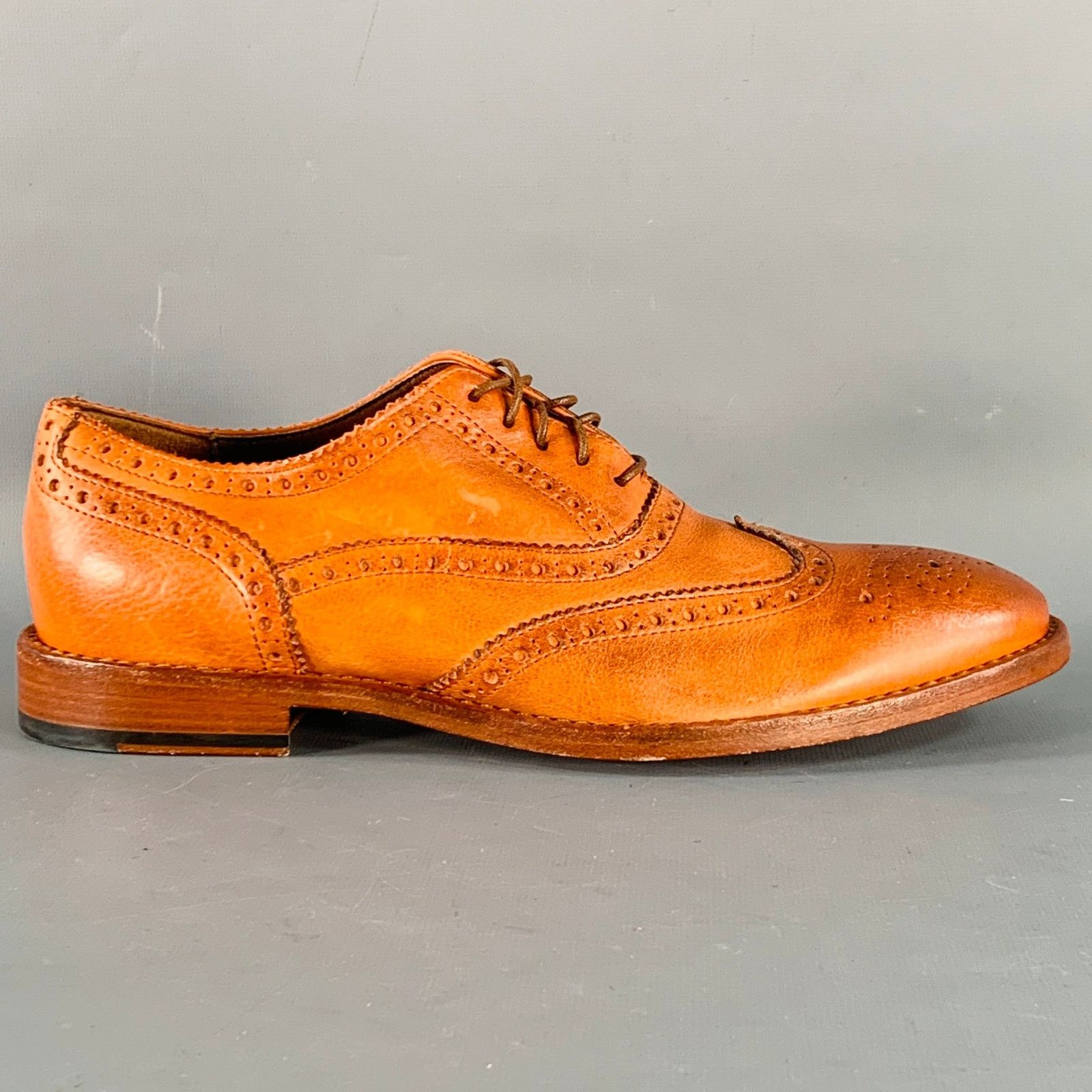 Paul Smith 7.5 Orange Perforated Leather Wingtip Lace-Up Flexible Size US 7.5 / EU 40-41 - 2 Thumbnail