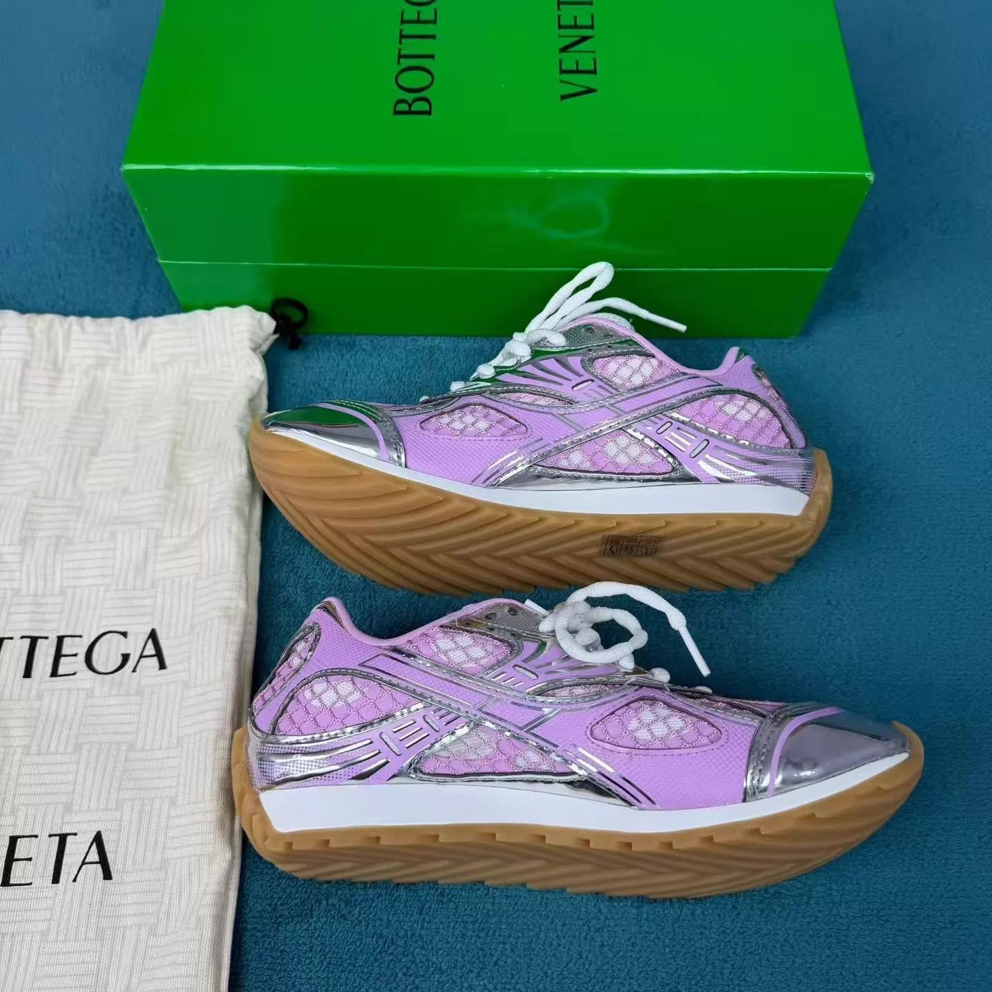 Bottega Veneta bv orbit mesh-paneled pink low-top sneakers 37 Size US 6.5 / IT 36.5 - 3 Thumbnail