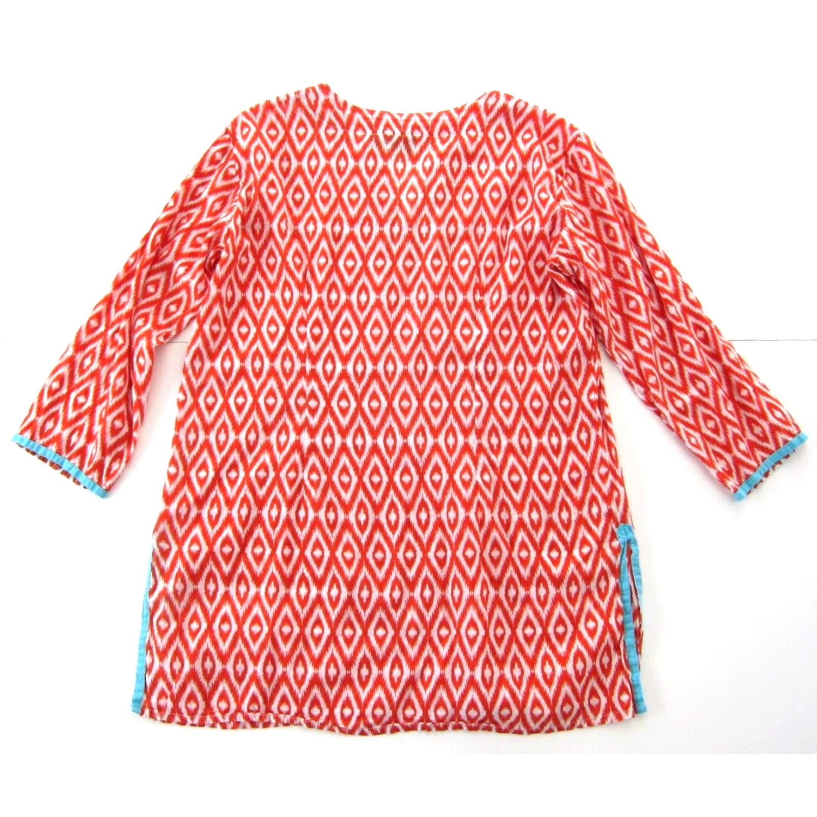 Vintage KikiSol Blouse Tunic 3/4 Sleeve 100% Cotton Orange White Blue Chevron XS/P Womens Medium Size XS / US 0-2 / IT 36-38 - 2 Thumbnail