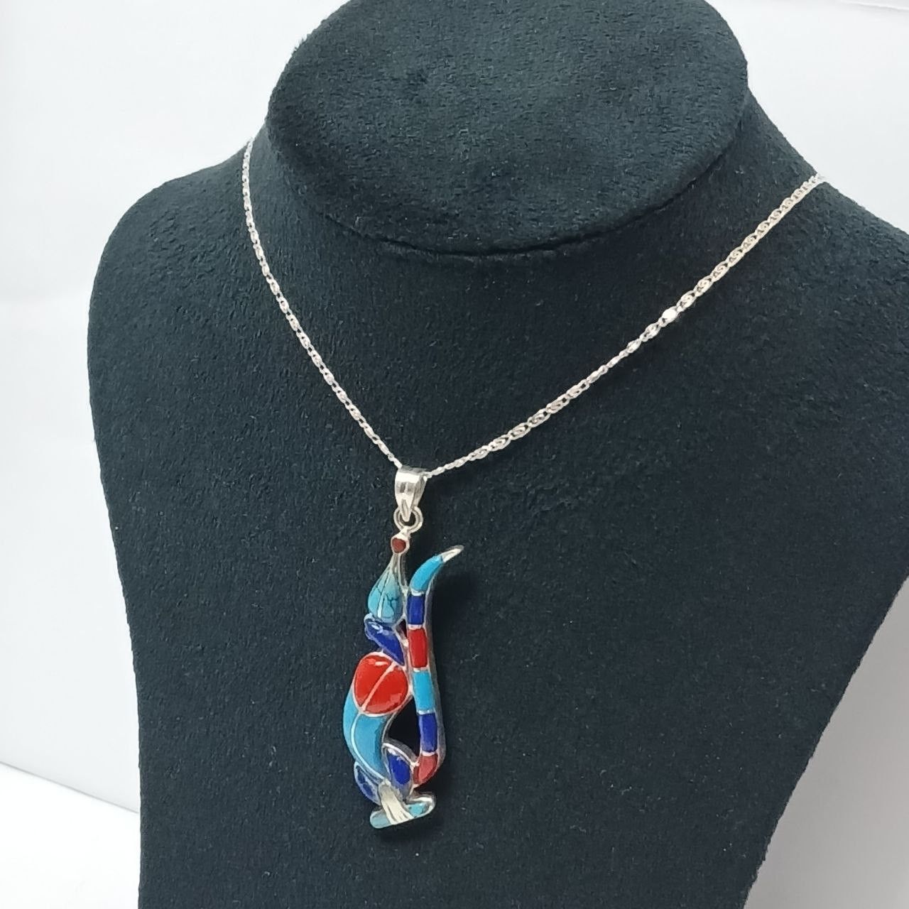 Sterling Silver Egyptian Cobra Pendant – 925 Silver, Stone Inlaid, Pharaonic Size ONE SIZE - 1 Thumbnail
