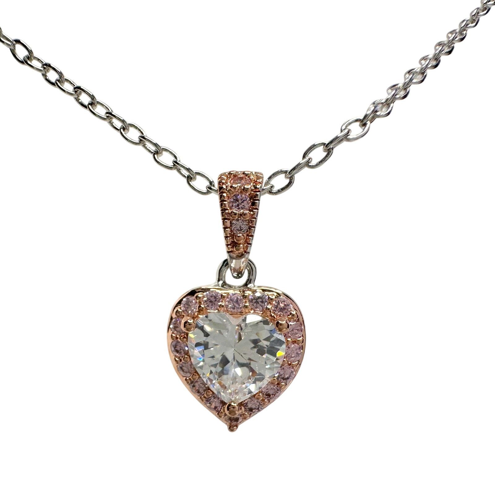 Other Pretty Rhodium Plated Pink Topaz and Zirconia Heart Necklace Size ONE SIZE - 8 Thumbnail