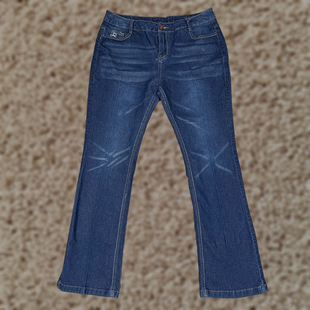 Denime Bootcut Jeans Womens L Blue Wash Mid Rise Stretch Denim Embroidered 30x29 90s Size 36" / US 14 / IT 50 - 1 Thumbnail