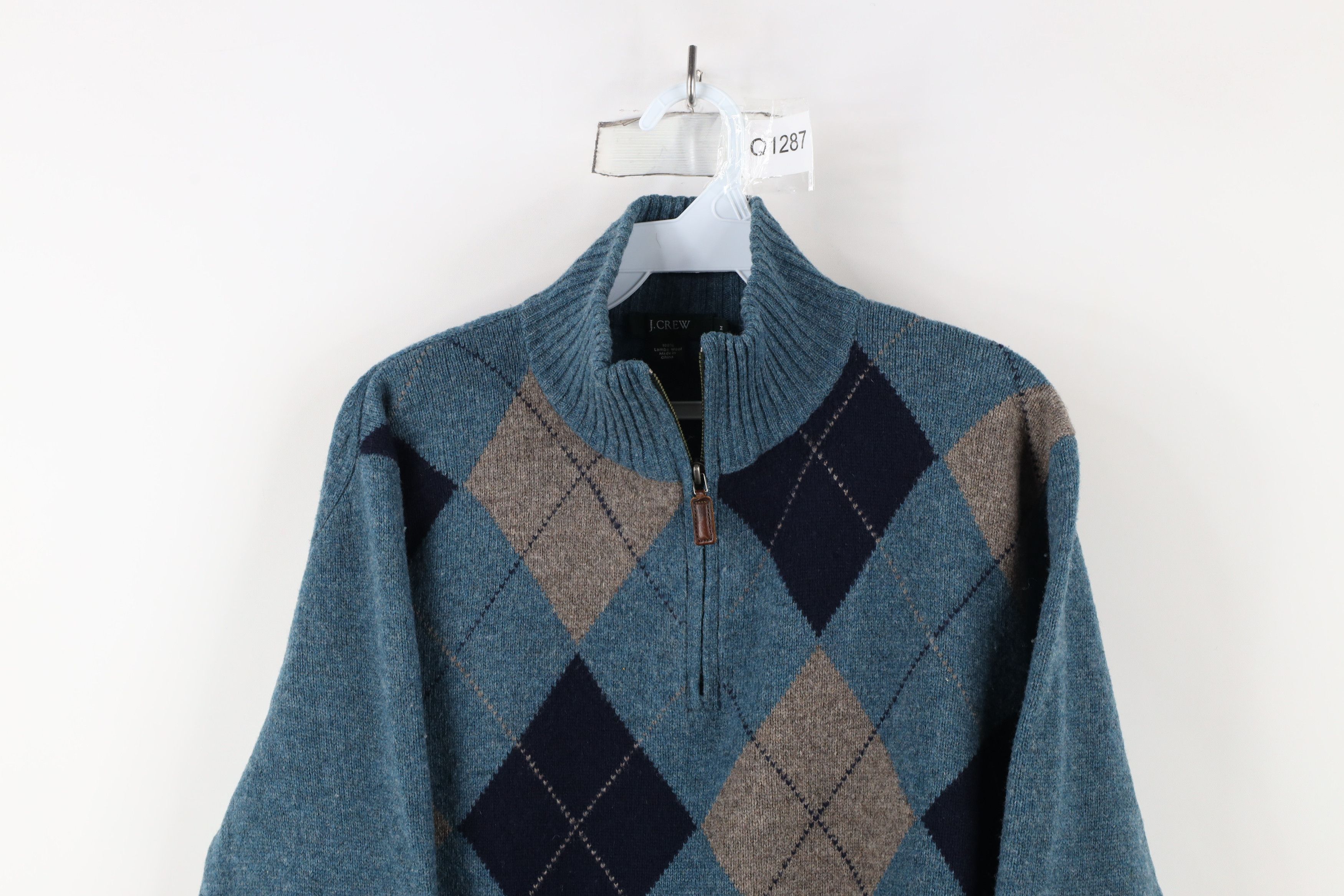J.Crew × Vintage Vintage J Crew Argyle Lambs Wool Knit Half Zip Sweater Size US M / EU 48-50 / 2 - 2 Thumbnail