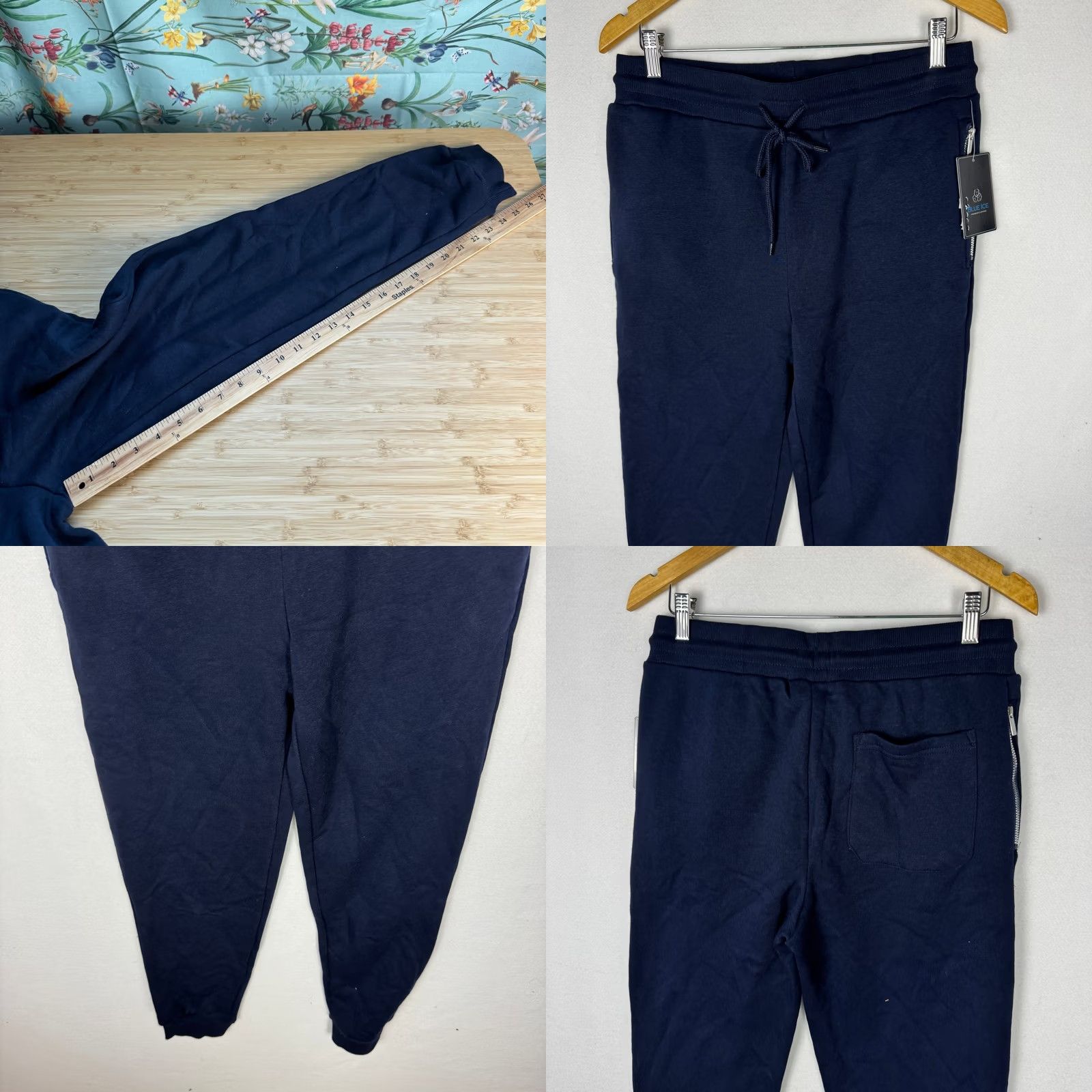 Vintage Blue Ice Mens Jogger Sweatpants Navy Fleece Pockets Zippered Drawstring Elastic Waist Regular Size S NWT Size US 29 - 8 Thumbnail
