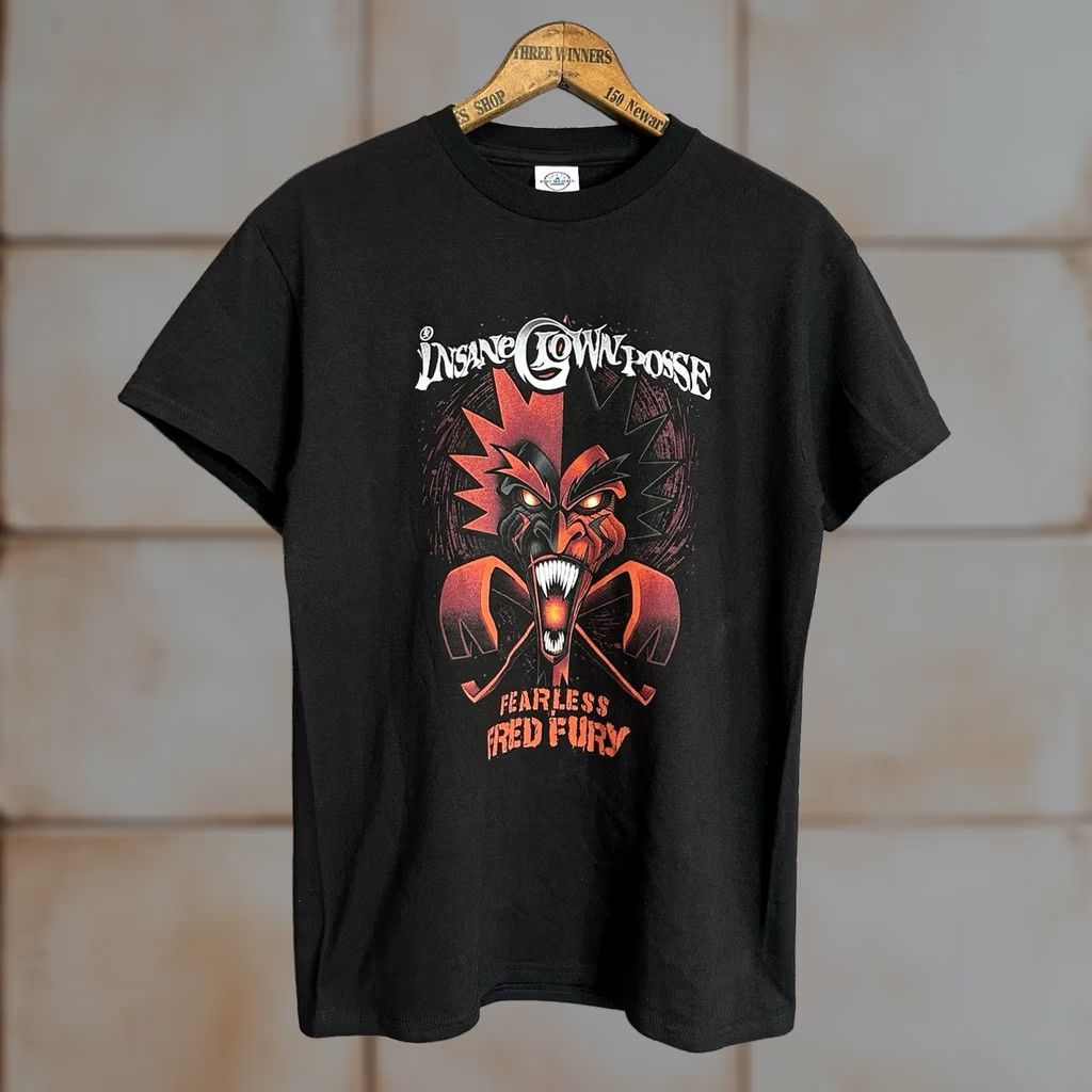 Vintage ICP Insane Clown Posse Band Music Fearless Fred Fury Logo Mens Cotton T-Shirt S Black Short Sleeve Graphic Print Tee Regular Fit 27in 19in Pit to Pit Size US S / EU 44-46 / 1 - 1 Thumbnail