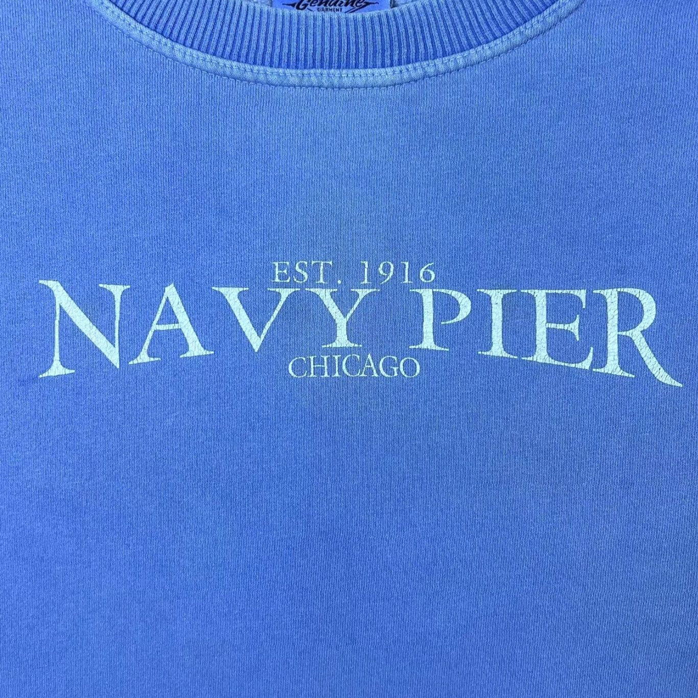 Vintage Navy Pier “Chicago” Souvenir Spellout Graphic Crewneck Sweatshirt Large XL Blue Men Sweatshirt Size US XL / EU 56 / 4 - 3 Thumbnail