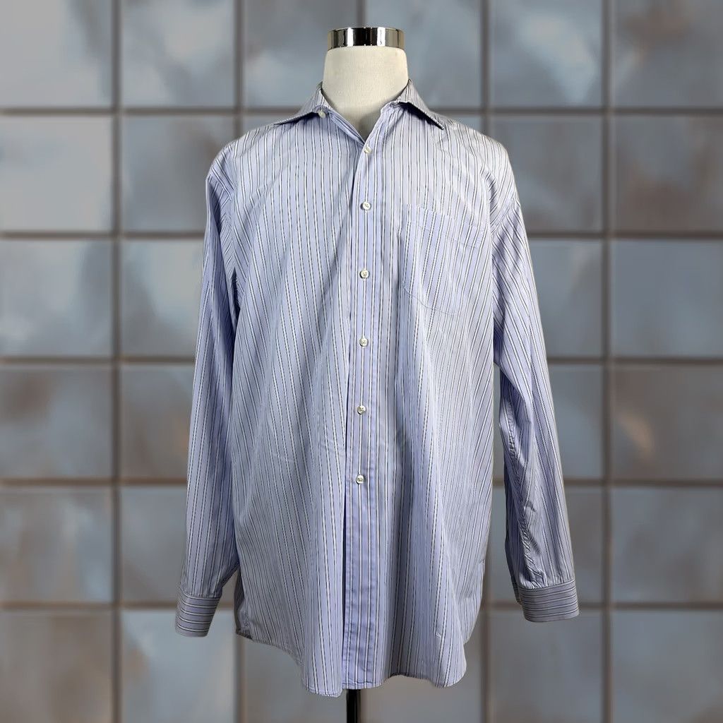 Brooks Brothers Brooks Brothers 346 Dress Shirt Blue White Striped 100% Cotton Regular Fit 17.5 36/37 Regular Mens Shirt Size 48R - 1 Thumbnail