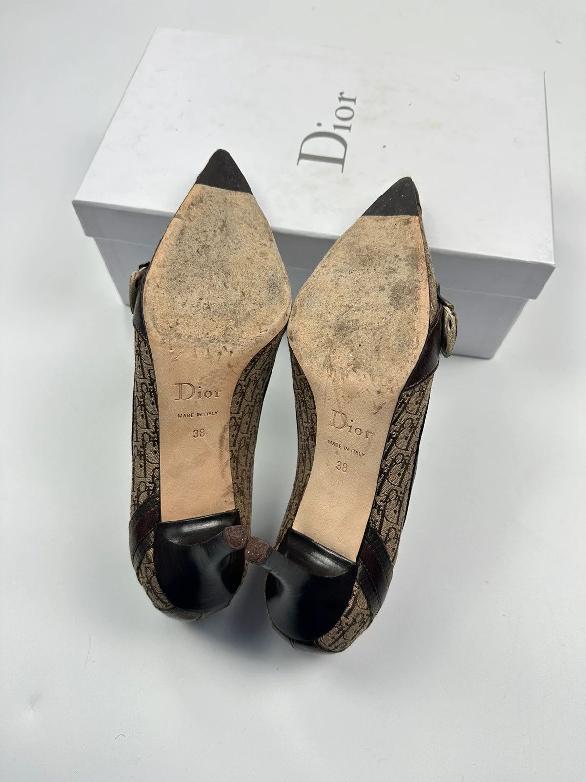 Dior Vintage Dior Monogram Heels Brown Leather with Gold Buckle Size US 7 / IT 37 - 12 Thumbnail