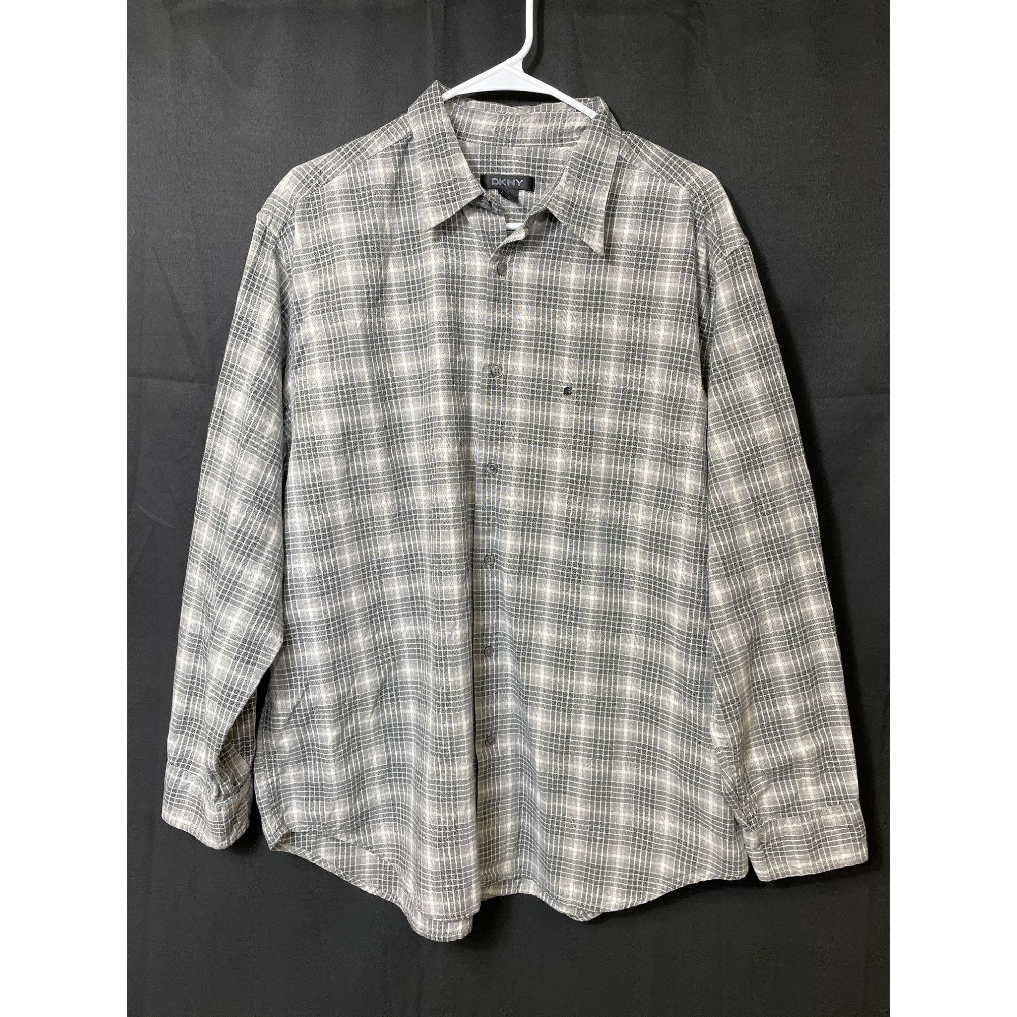DKNY DKNY SKU 7645 Mens Gray Plaid Long Sleeve Button Down Shirt Size US XL / EU 56 / 4 - 1 Thumbnail