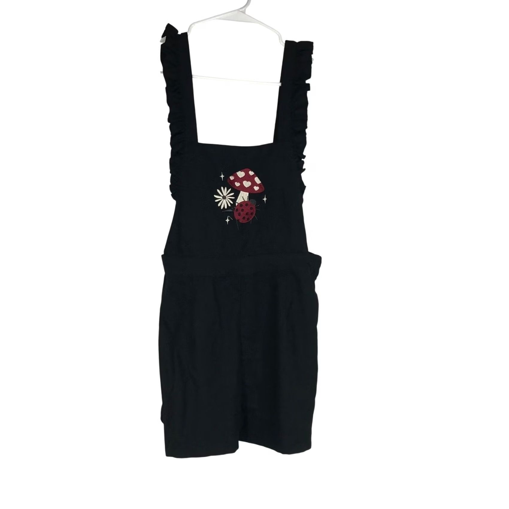 Hot Topic HOT TOPIC - WOMEN'S MEDIUM -BLACK POLYESTER BELND RUFFLE STRAPS ROMPER SHORTS Size 32" / US 10 / IT 46 - 2 Thumbnail