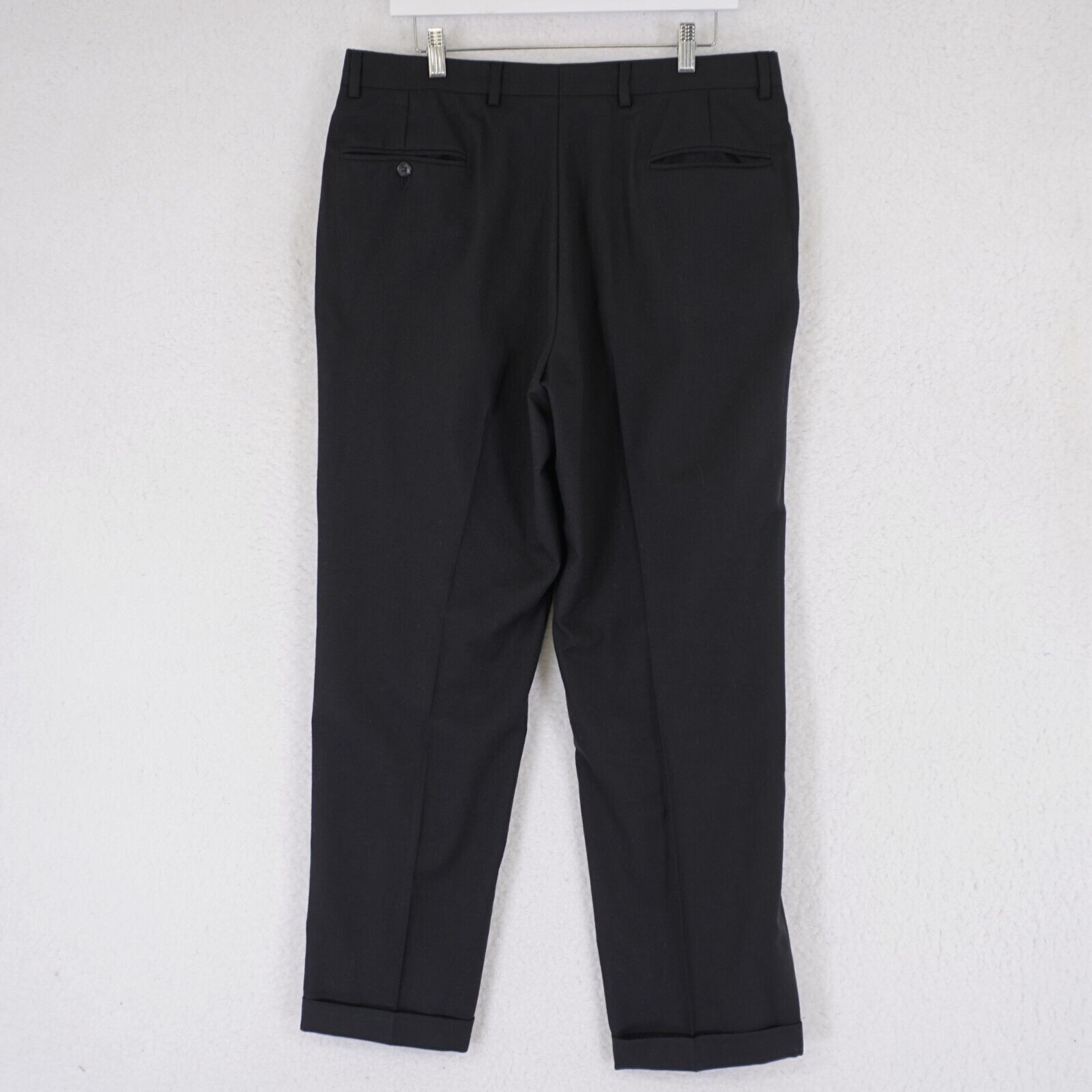 Jos. A. Bank Jos A Bank Wool Black 35/30 Pleated Cuffed Dress Pants Mid R Size 34R - 4 Thumbnail