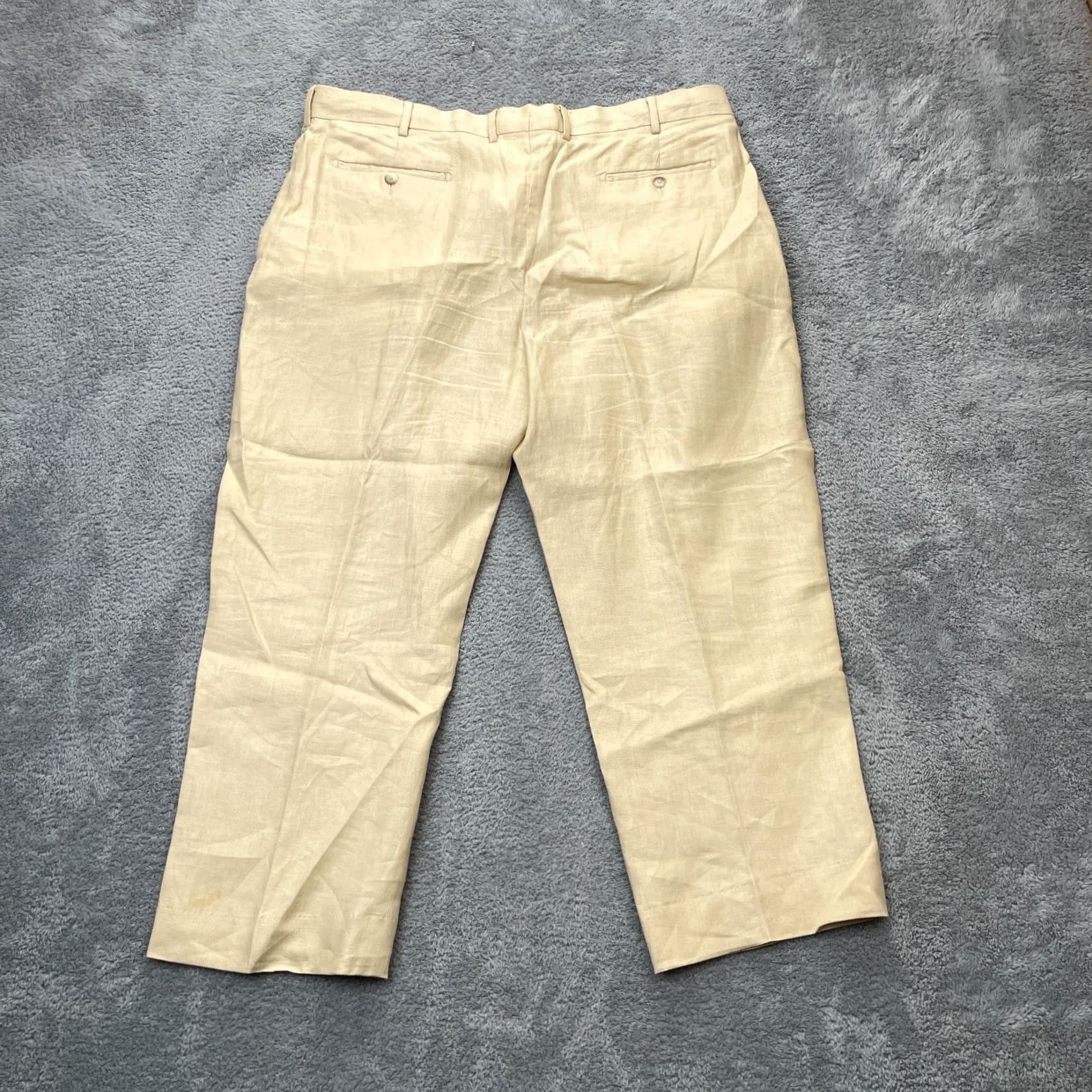 Vintage VTG Paul Fredrick Pants Mens 42 Beige Linen Pleated Straight Leg Chino Formal Size US 42 / EU 58 - 2 Thumbnail