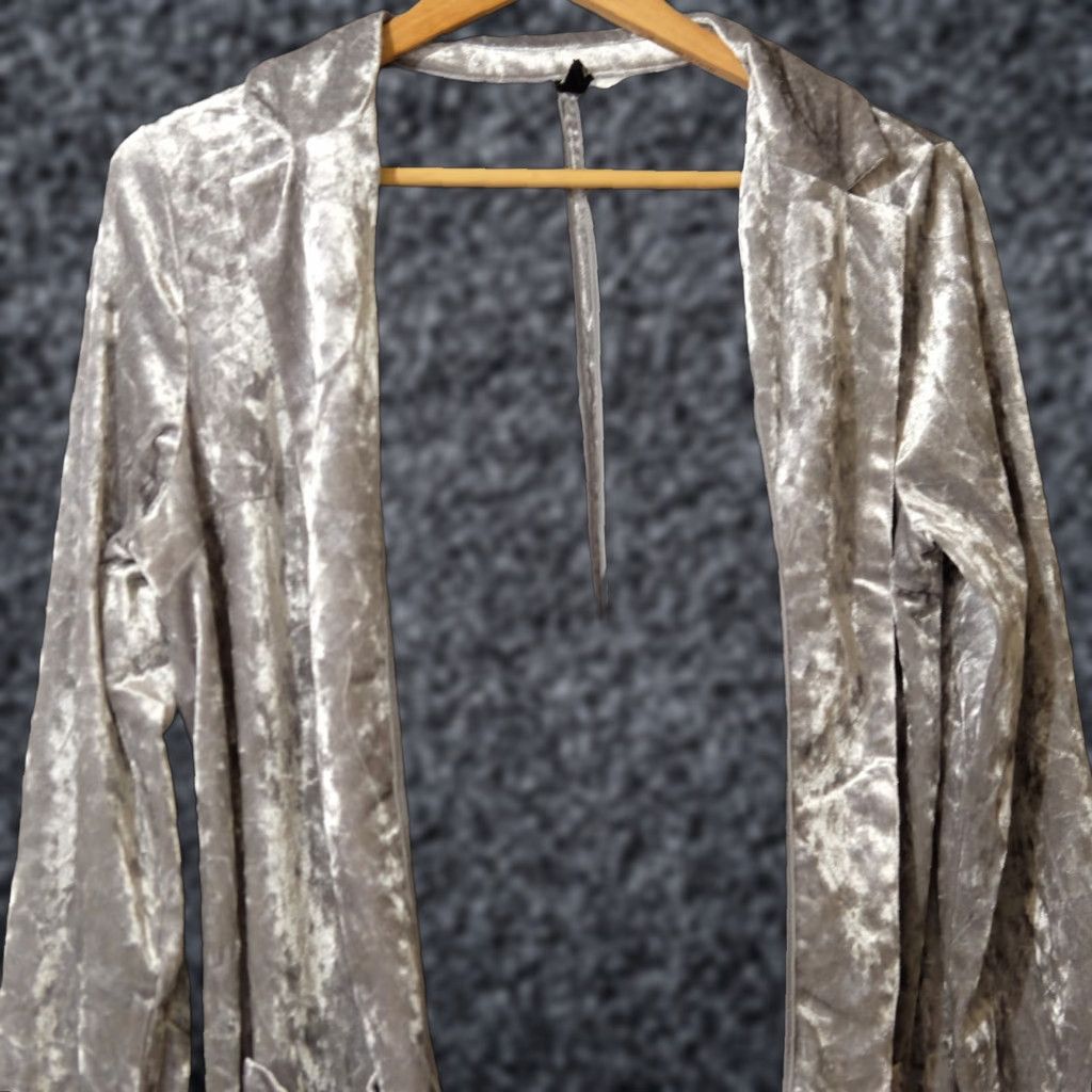 H&M H & M Divided Blazer Shirt Silver Crushed Velvet Open-Front Womens S Vintage No N/A Size S / US 4 / IT 40 - 1 Thumbnail