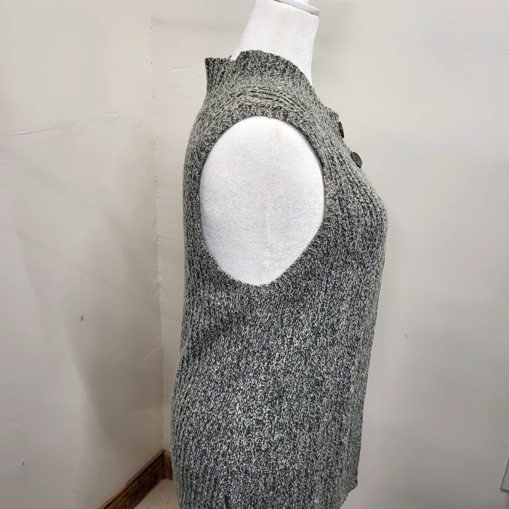 Vintage Kim Rogers 2 Button Sweater Vest Womens XL Gray Green Marbled Cotton Blend Knit Sleeveless Crew Neck Casual Workwear Bohemian Size XL / US 12-14 / IT 48-50 - 6 Thumbnail