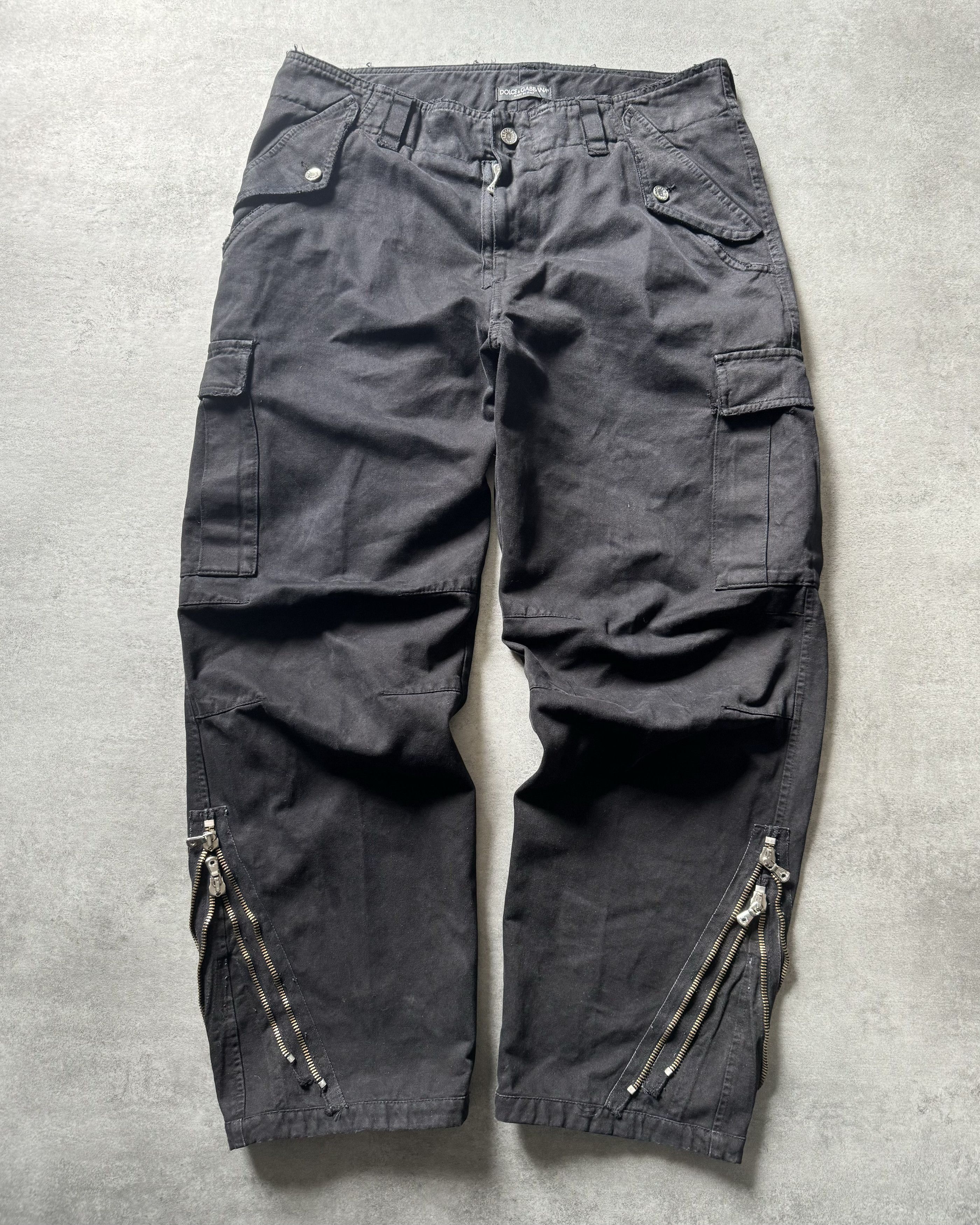 image of Archival Clothing x Dolce Gabbana Aw2002 Dolce & Gabbana Multi Zips Cargo Black Pants (Size 34)