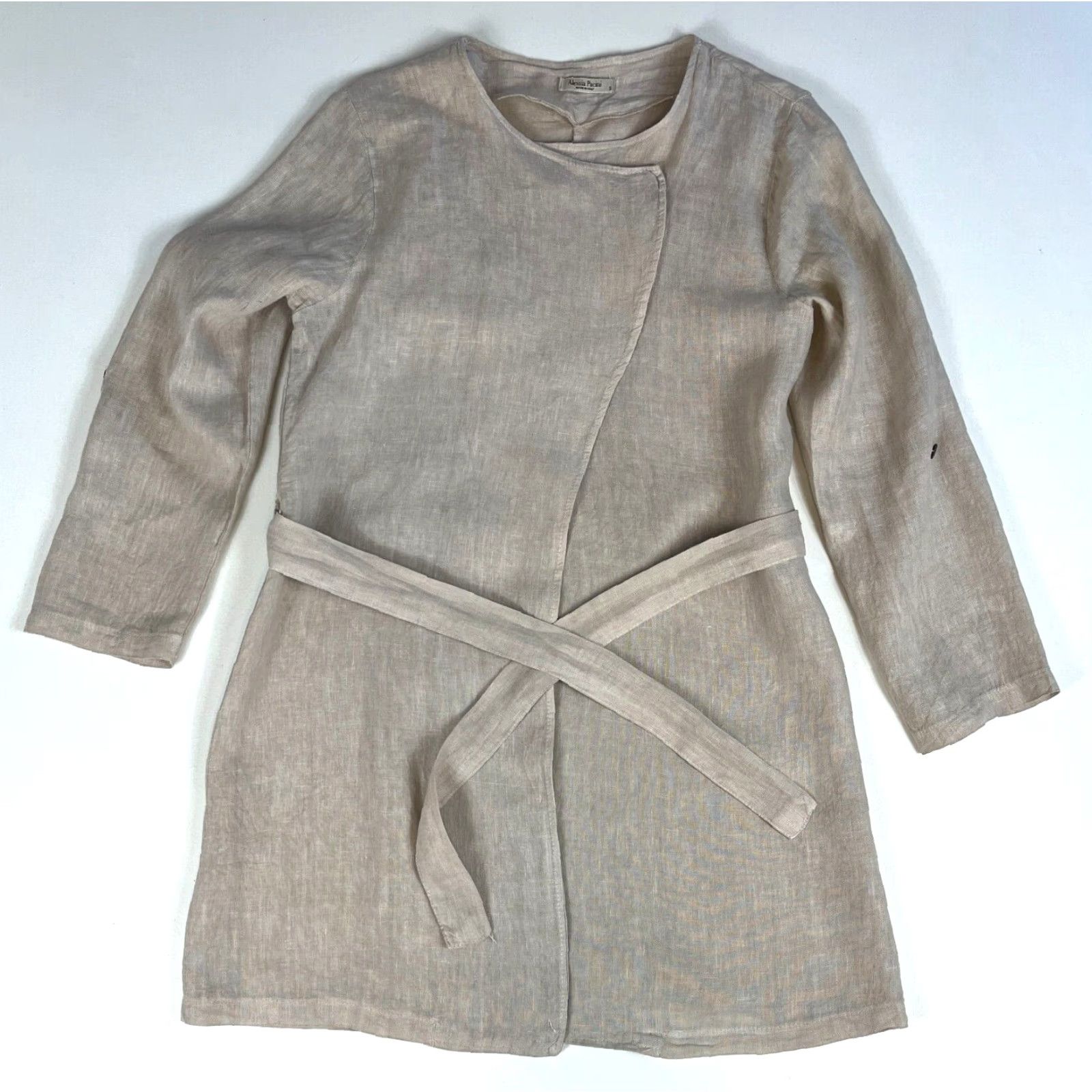 Vintage Alessia Pacini Linen Wrap Cardigan Women's Shirt S Natural Linen Belted Lightweight Long Sleeve Made in Italy Size S / US 4 / IT 40 - 7 Thumbnail