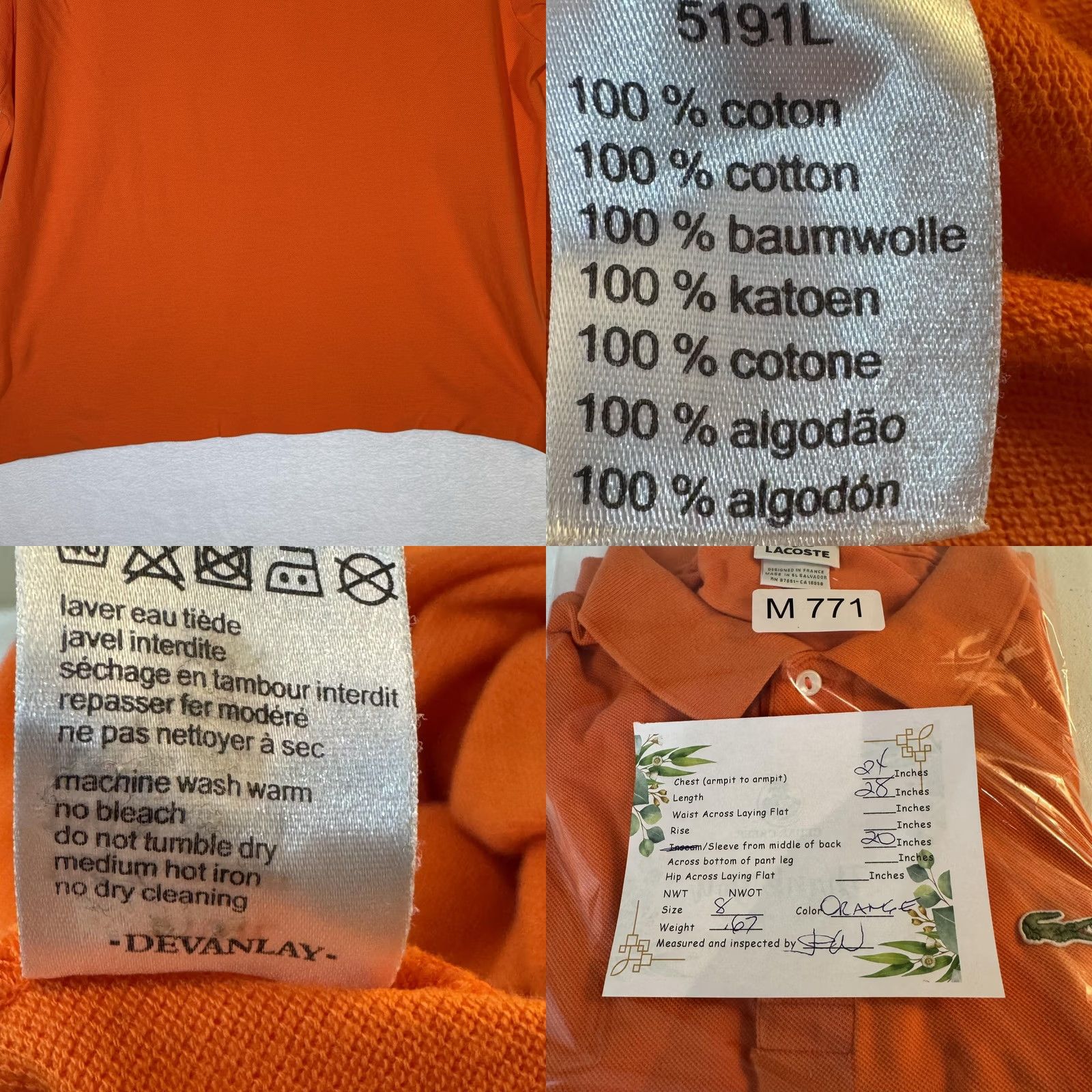 Lacoste Lacoste Polo Shirt Mens 3XL Orange Cotton Pique Short Sleeve Crocodile Logo Size US XXL / EU 58 / 5 - 9 Thumbnail