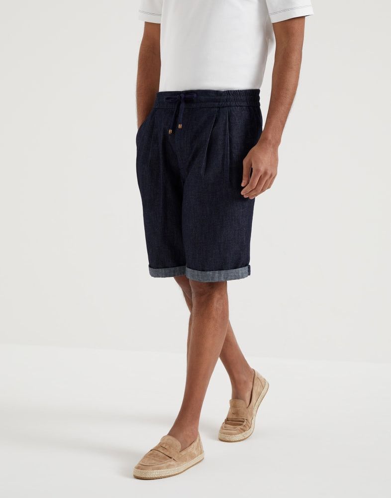 Brunello Cucinelli o1w1db10825 Dyed Denim Bermuda in Navy Blue Size US 30 / EU 46 - 1 Thumbnail
