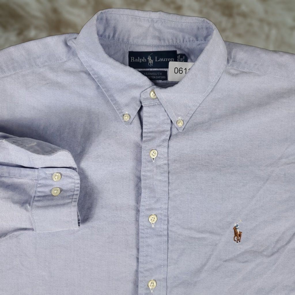 Ralph Lauren VINTAGE Ralph Lauren Dress Shirt Mens Size 18 Blue Cotton Long Sleeve Button-Down Business Casual Formal Size 48R - 1 Thumbnail