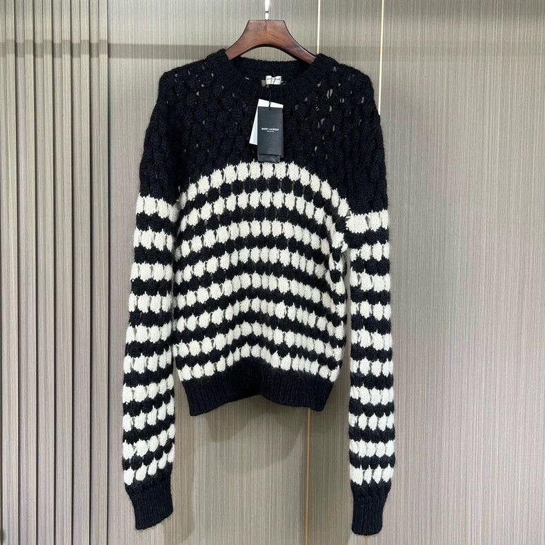 Saint Laurent Paris Saint Laurent ParisBlack and white striped cut-out sweater Size US XXL / EU 58 / 5 - 1 Thumbnail