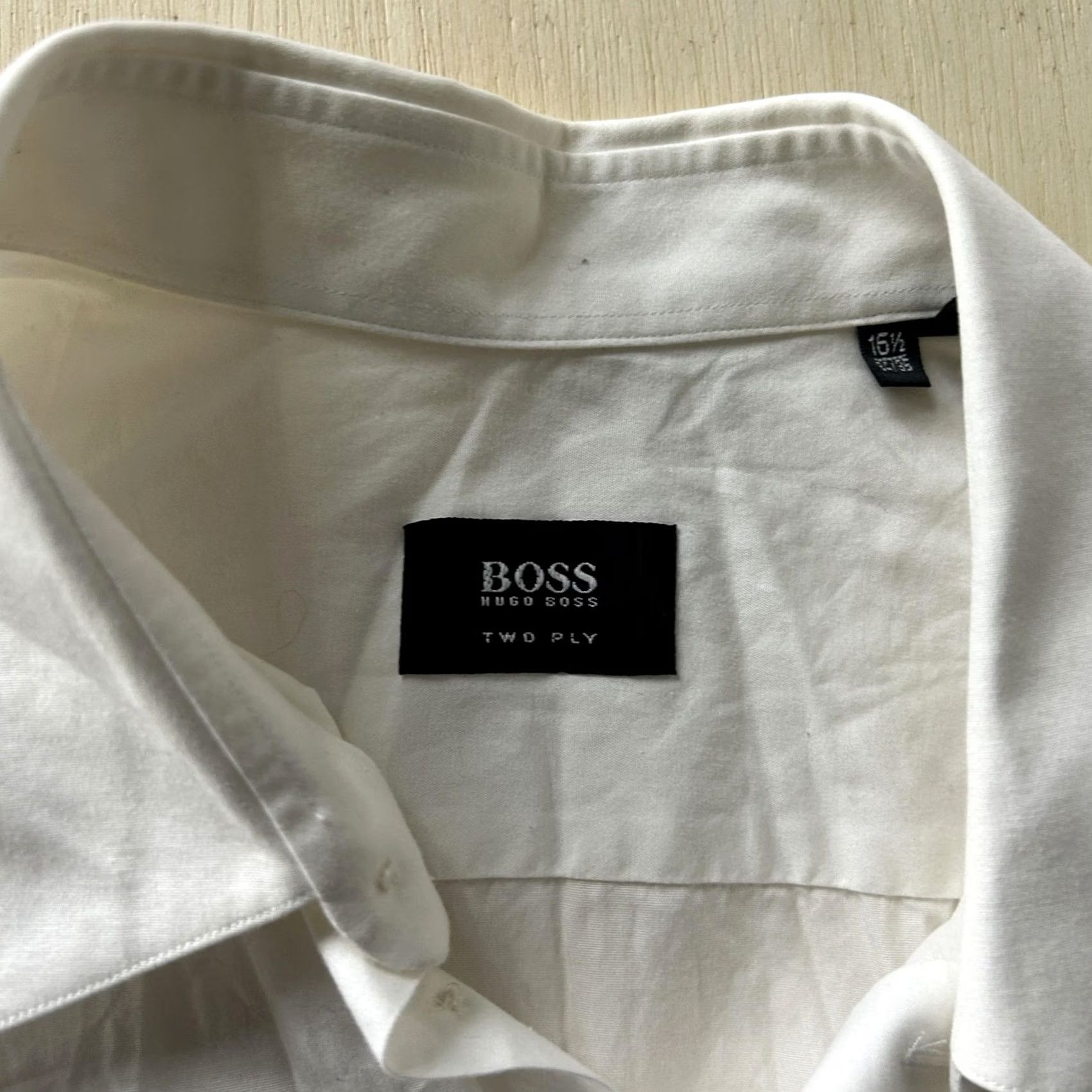 Hugo Boss BOSS Hugo Boss Shirt Mens 16.5 White Solid Long Sleeve Dress Two Ply Shirt Dress Shirt Mens White Long Sleeve Two Ply Size 46R - 2 Thumbnail