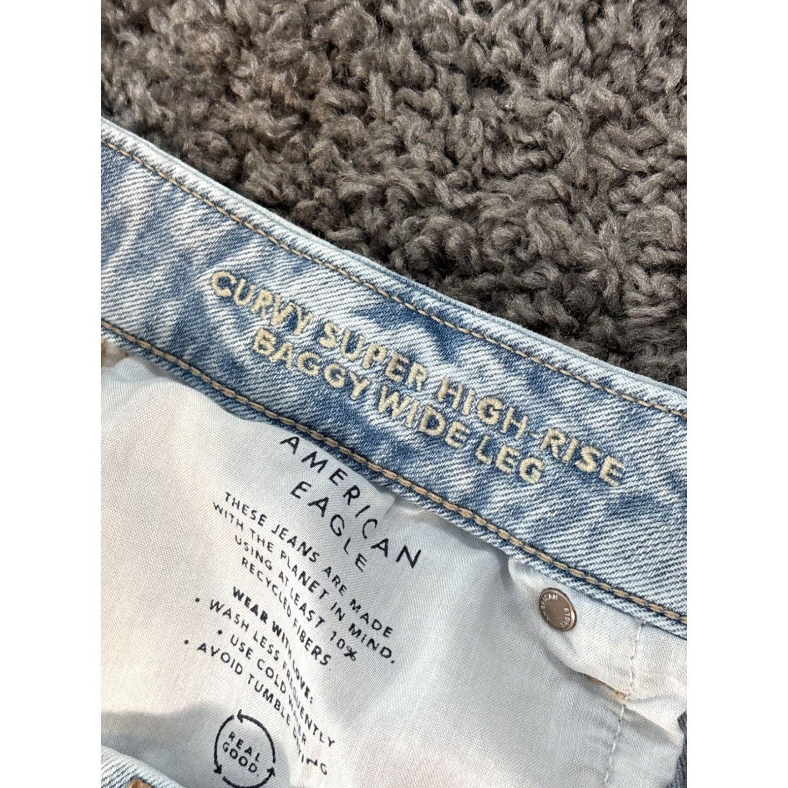 American Eagle Outfitters American Eagle Jeans Womens 14 Short Reg Blue Curvy Super High Rise Baggy Straight 90s Bohemian Grunge Mens Womens Girls Size 36" / US 14 / IT 50 - 6 Thumbnail