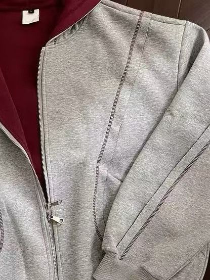 Vintage Heather Gray Zip Up Hoodie with Maroon Lining Size US M / EU 48-50 / 2 - 2 Thumbnail