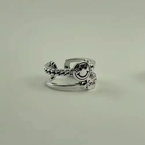 Handmade × Jewelry Sterling Silver Chain Smiley Ring Size ONE SIZE - 1 Thumbnail