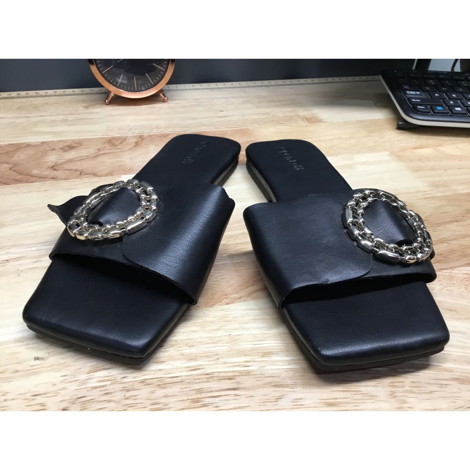 Other Open Edit Lely Slide Sandal Womens 5.5 Black Leather Flat Size US 5.5 / IT 35.5 - 1 Thumbnail