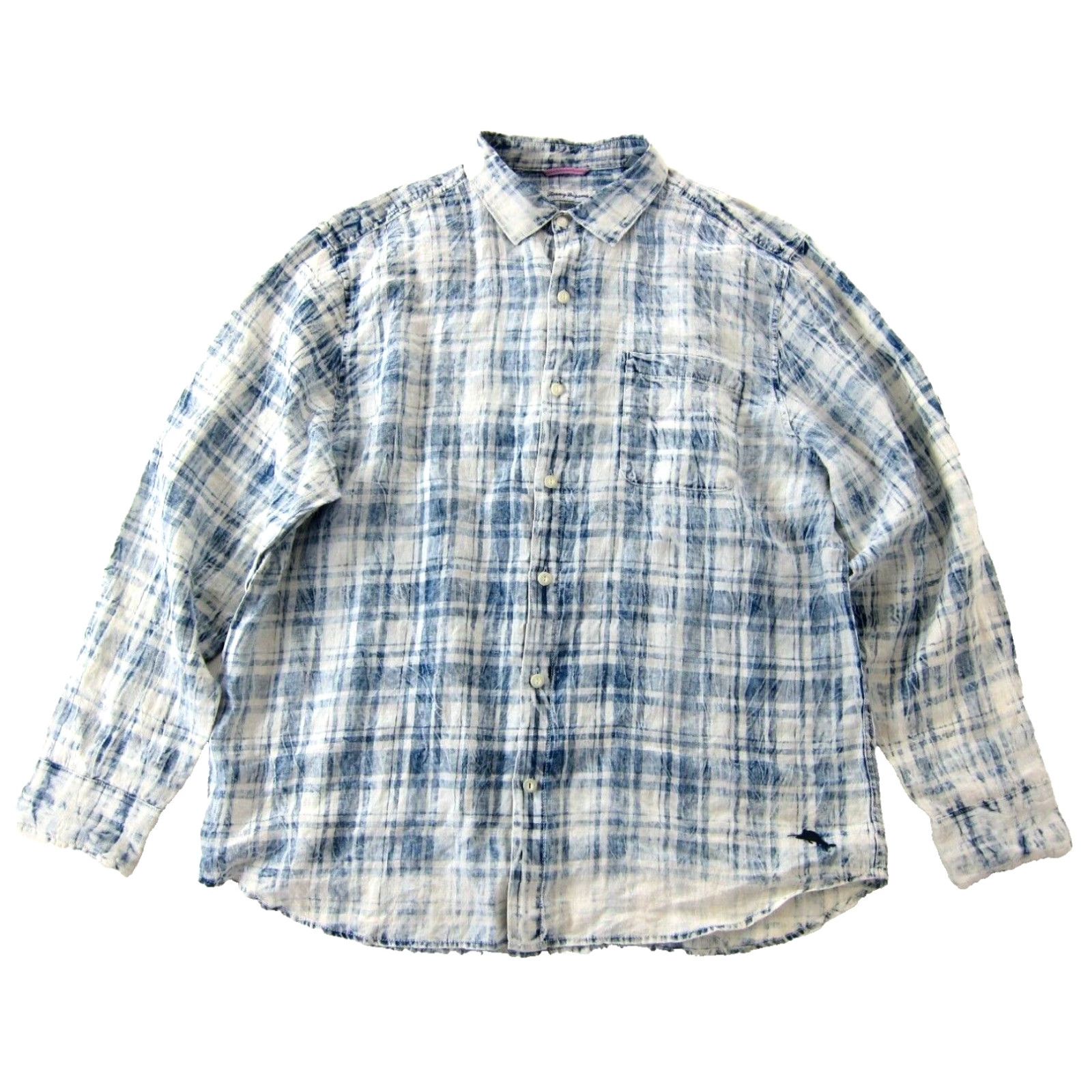 Tommy Bahama Tommy Bahama Shirt 100% Linen Blue White Plaid Long Sleeve Button Down XL Mens Shirt Size US XL / EU 56 / 4 - 2 Thumbnail