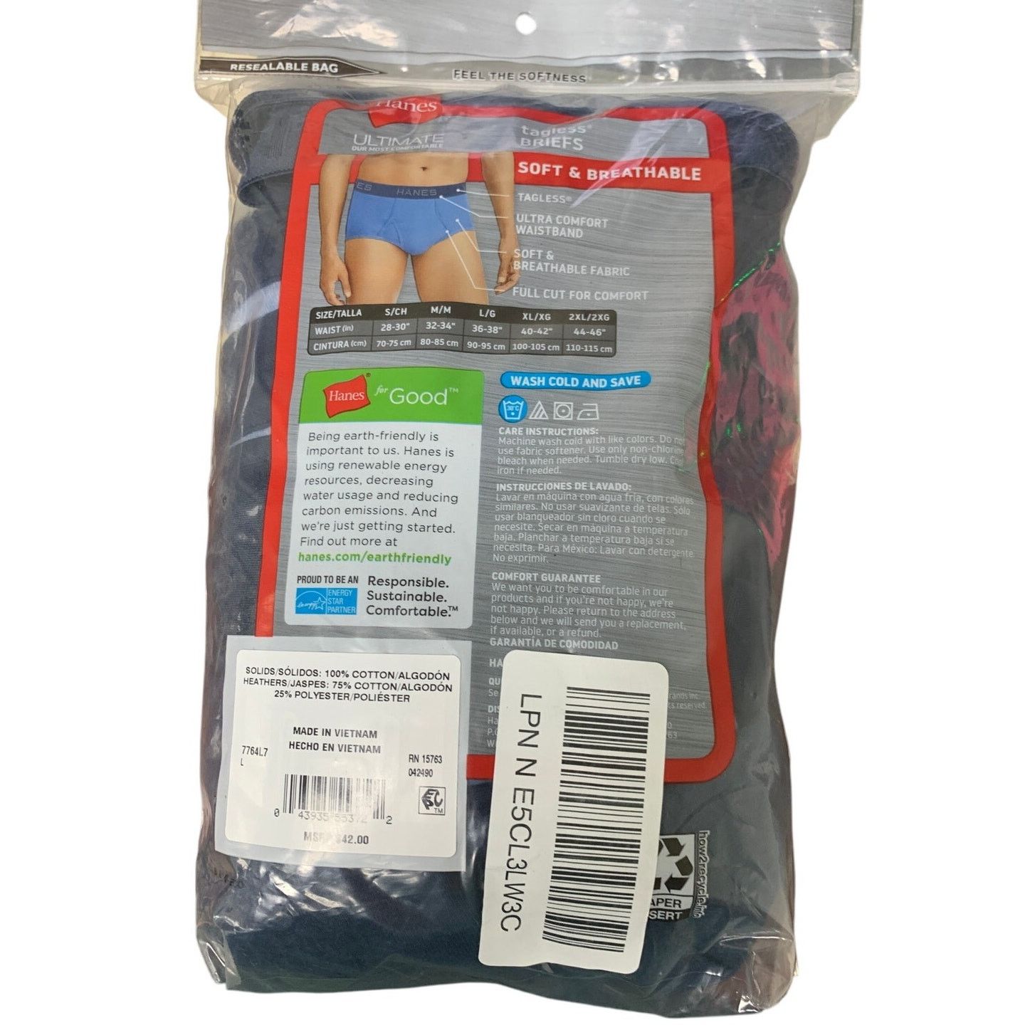 Hanes New 7-Pack Hanes Mens Large Ultimate Cotton Underwear Briefs Size US L / EU 52-54 / 3 - 6 Thumbnail