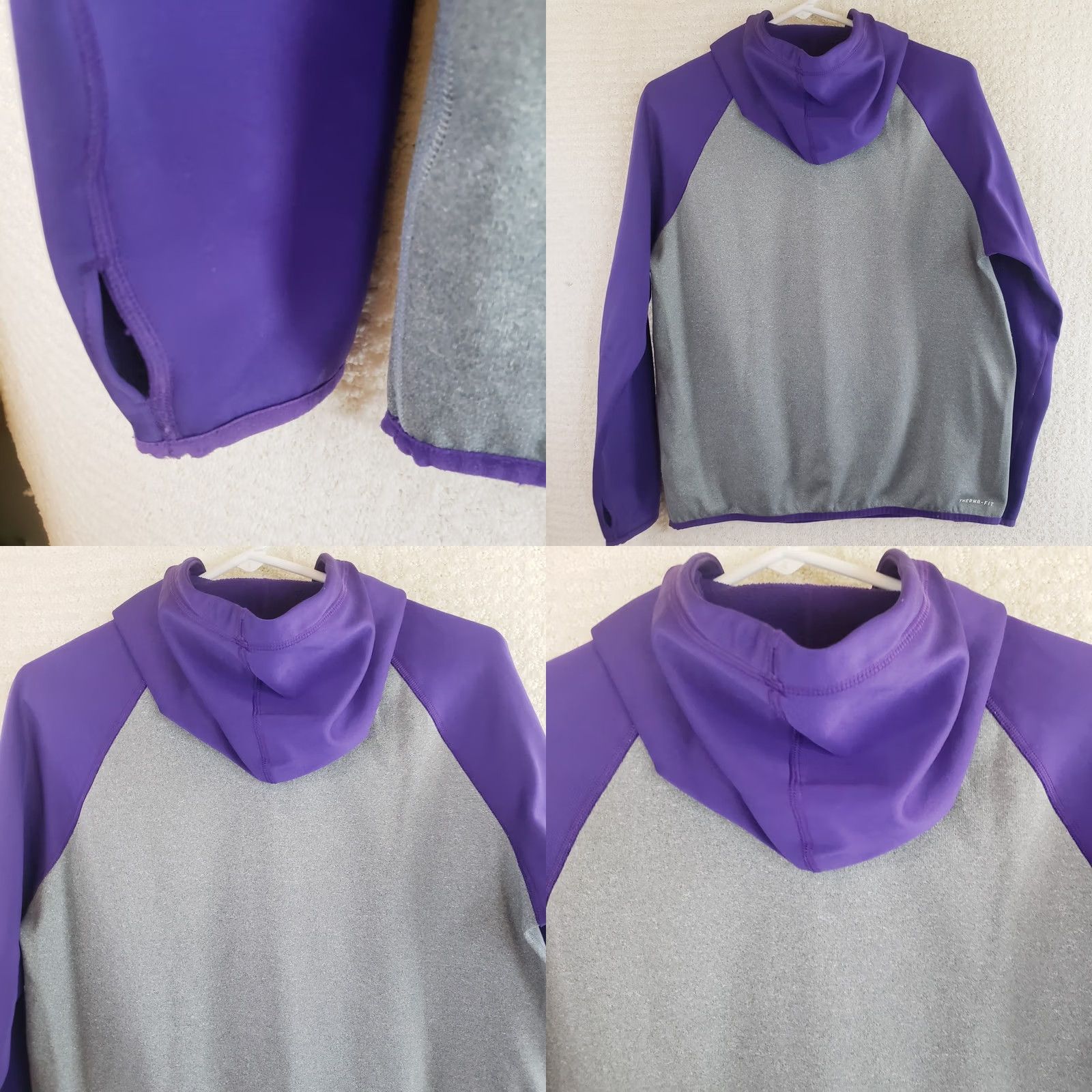 Nike Nike Therma-Fit Hoodie Purple Gray Women M Regular Pullover Hooded Thumb Holes Swoosh Colorblock Size M / US 6-8 / IT 42-44 - 9 Thumbnail