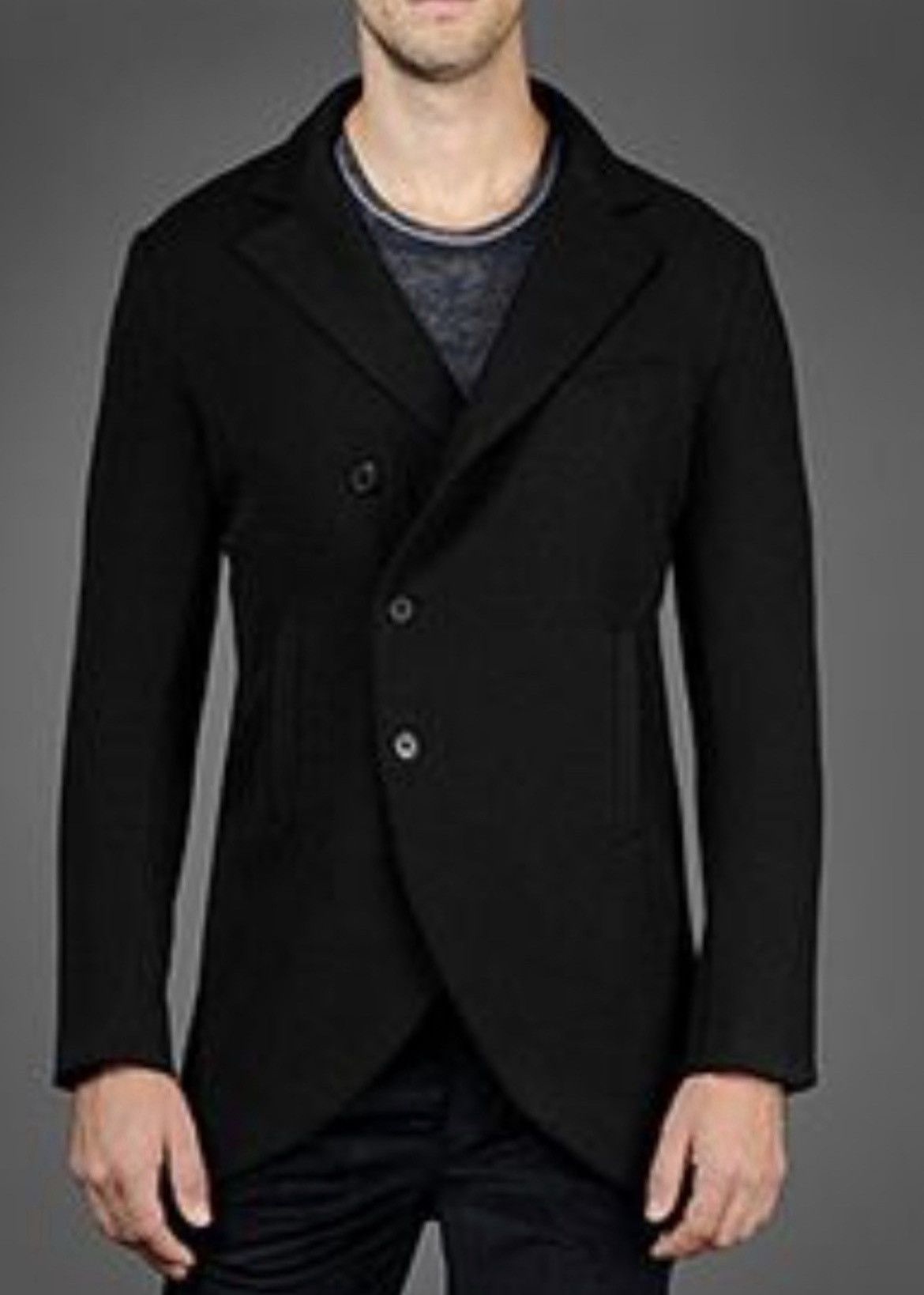 John Varvatos Black leather collar peacoat jacket EU 50 USA 40 Size US M / EU 48-50 / 2 - 1 Thumbnail