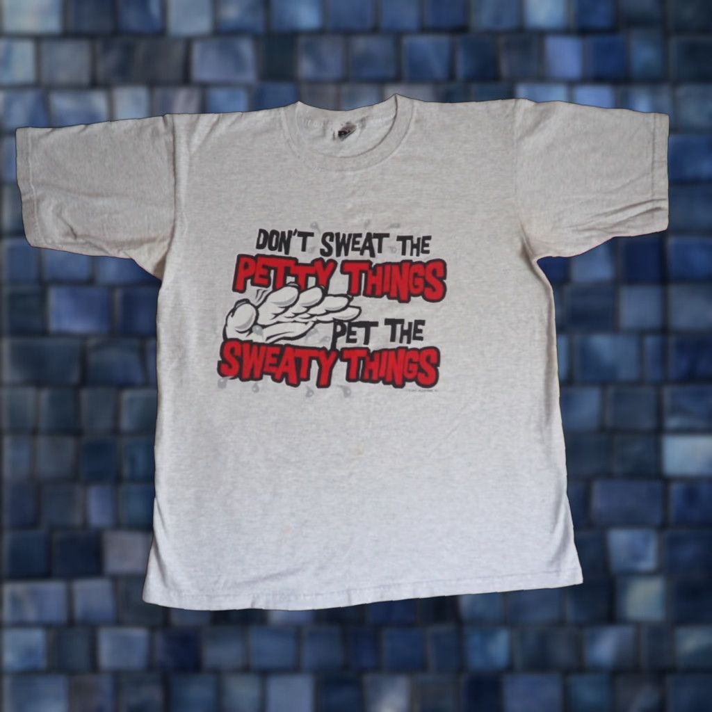 Vintage VTG 90s Dont Sweat Petty Text Joke Humor Heather Gray Tee T-Shirt Mens XL Graphic Tee Cotton Short Sleeve Men 1990s - Size US XL / EU 56 / 4 - 1 Thumbnail