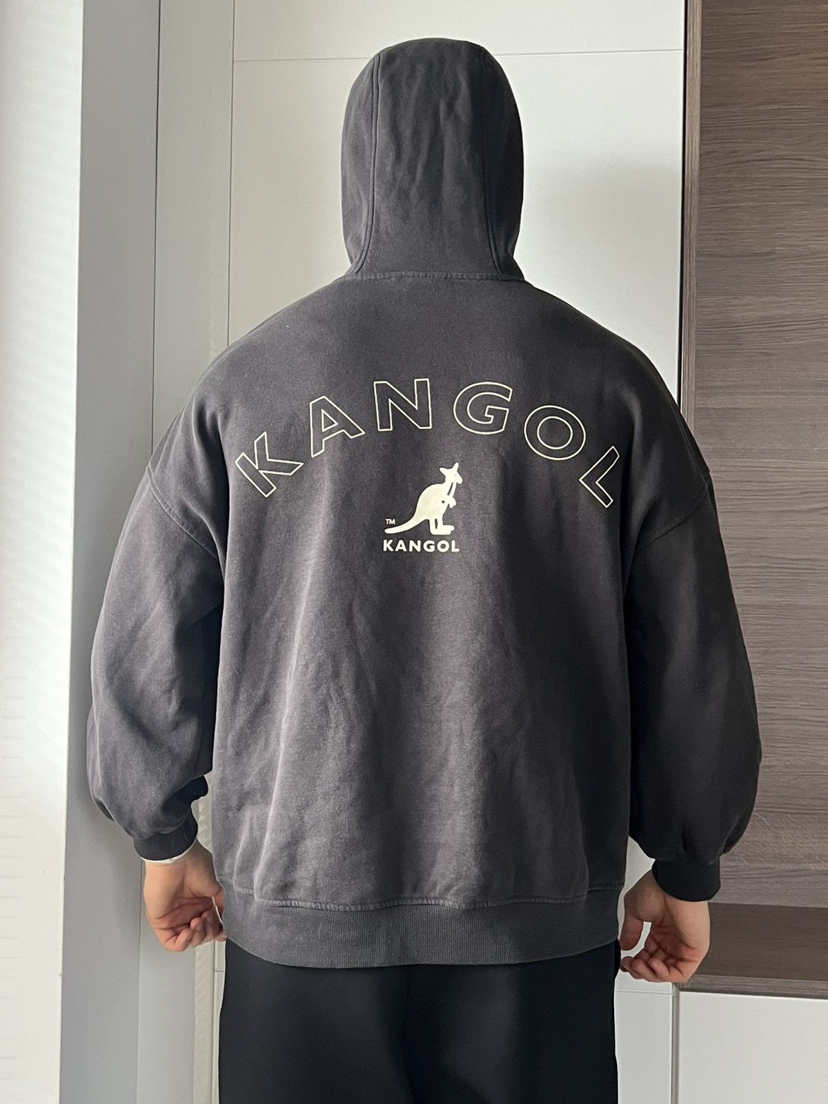 Designer ‼️Rare Oversized Big Logo Kangol x H&M Distressed Hoodie‼️ Size US M / EU 48-50 / 2 - 2 Thumbnail
