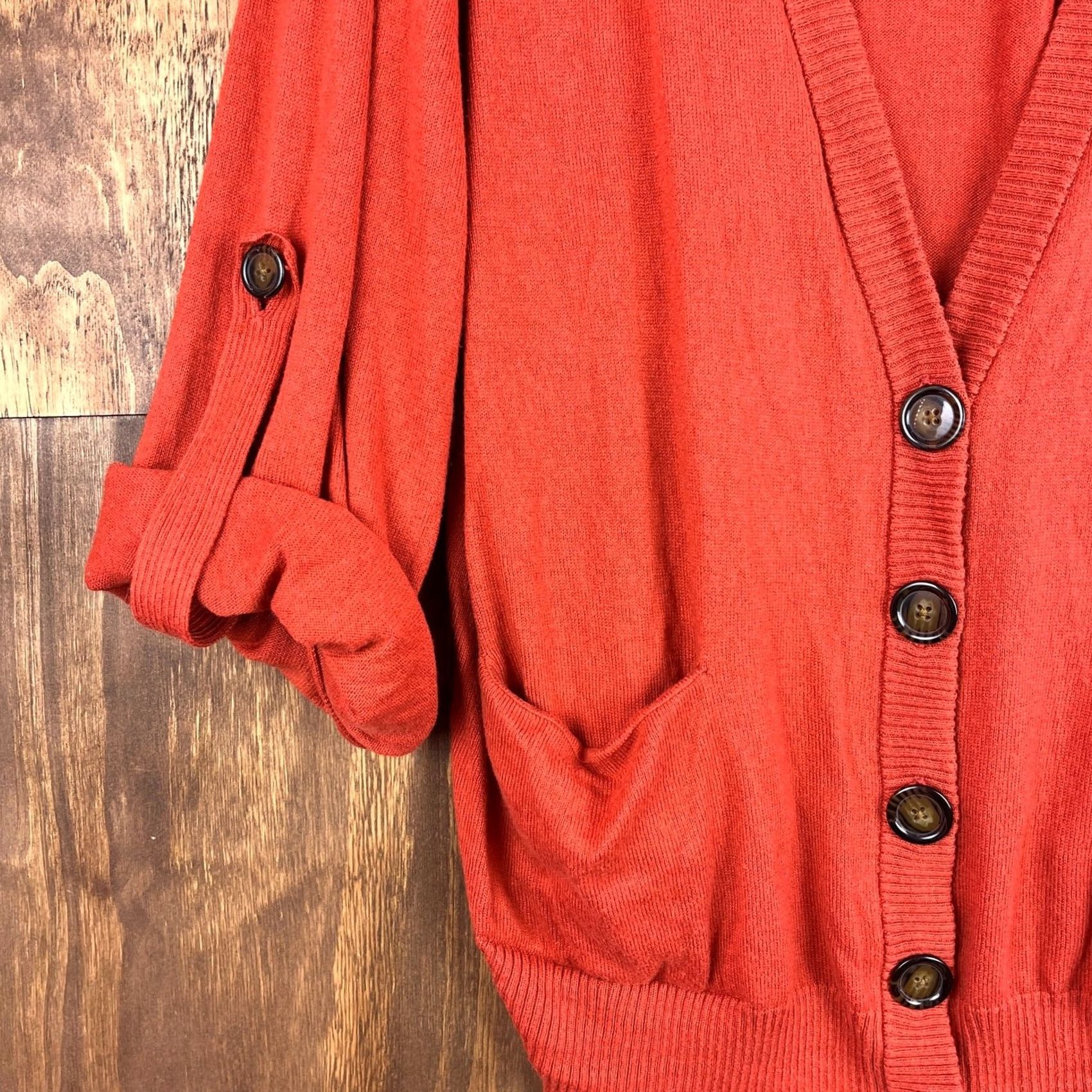 Jones New York Jones New York Womens Cardigan Orange Cashmere Wool Button Up Roll Tab Sleeve XL Size XL / US 12-14 / IT 48-50 - 3 Thumbnail