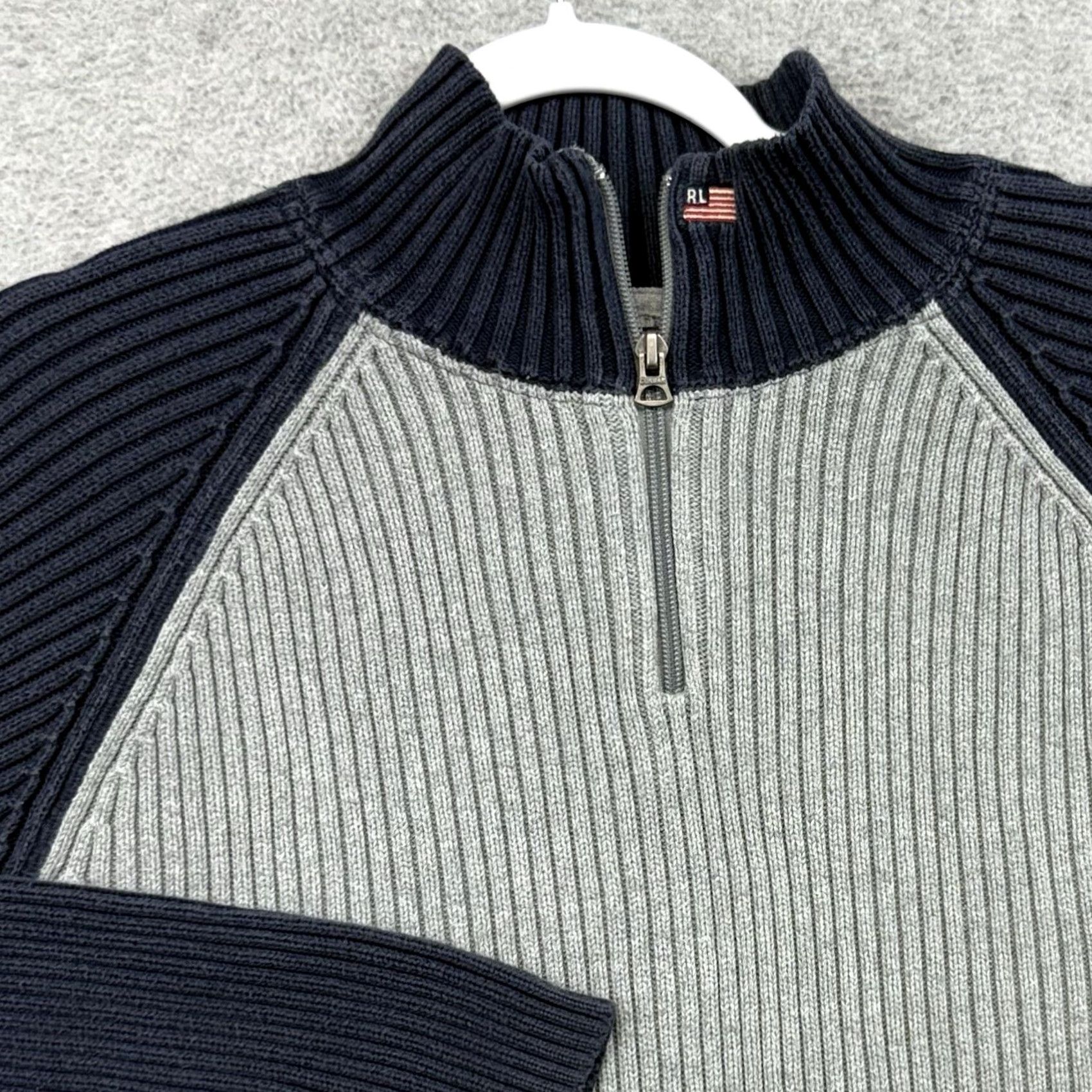 Polo Ralph Lauren VINTAGE Polo Ralph Lauren Ribbed Knit Turtleneck Flag Logo Pullover Men XL Gray Size US XL / EU 56 / 4 - 2 Thumbnail