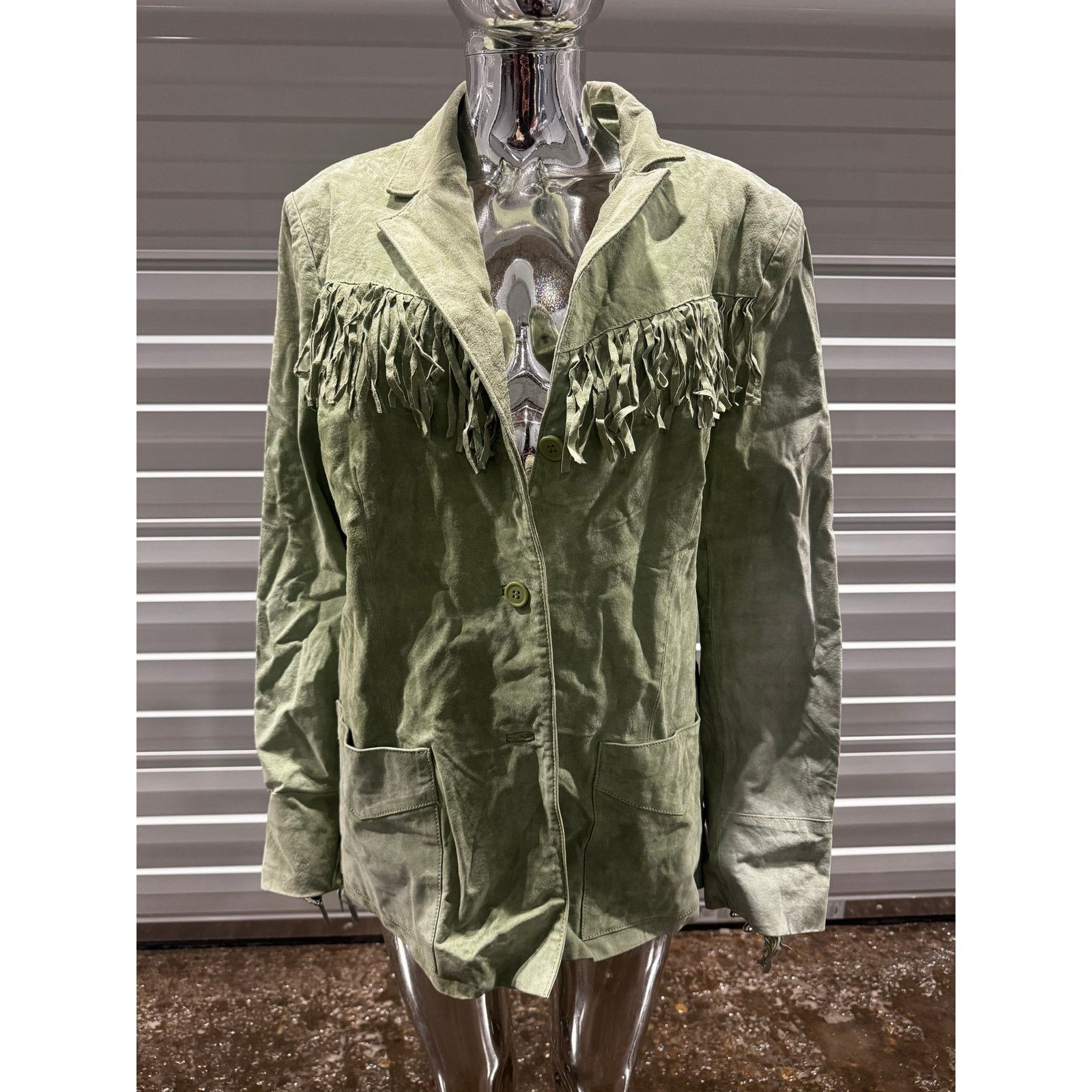 Vintage VTG Green Fringe Jacket Size XL / US 12-14 / IT 48-50 - 2 Thumbnail