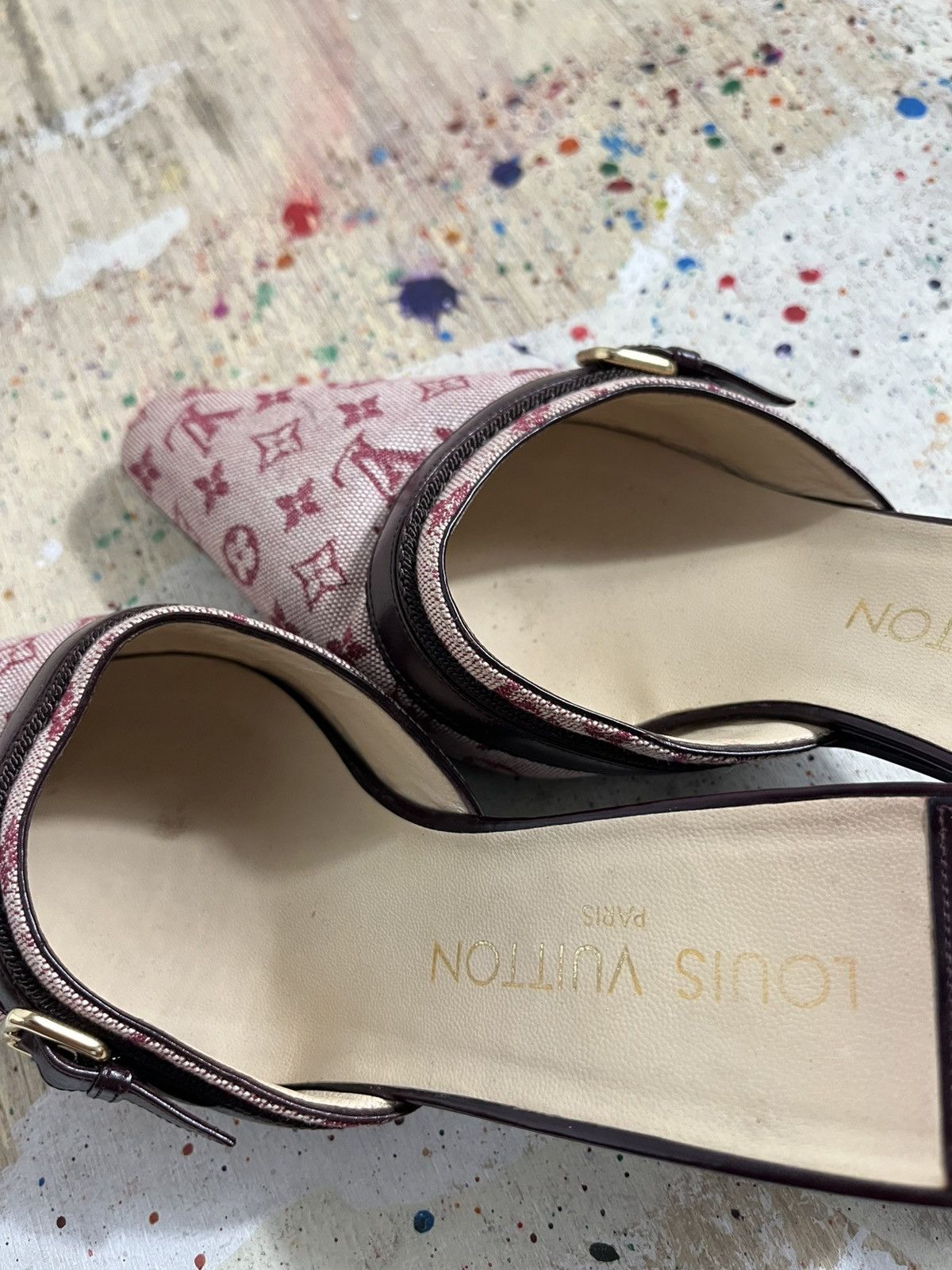 Louis Vuitton Louis Vuitton Cherry red Monogram Leather Canvas Mules Size US 5.5 / IT 35.5 - 12 Thumbnail