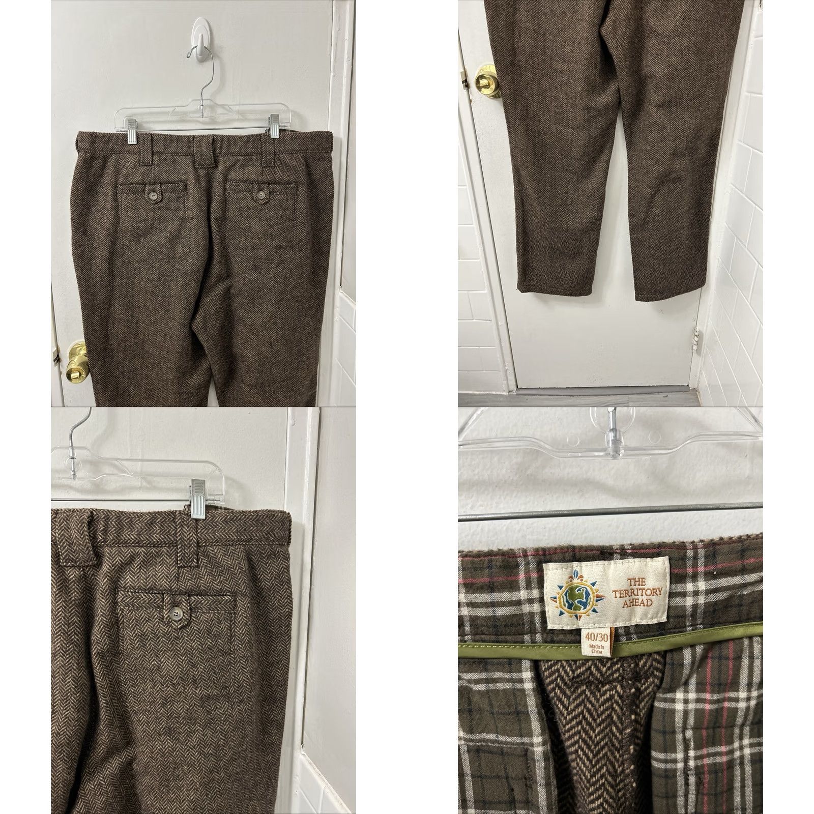The Territory Ahead The Territory Ahead Pants Mens 40x30 Brown Herringbone Wool Blend YKK T1804 Size US 40 / EU 56 - 8 Thumbnail