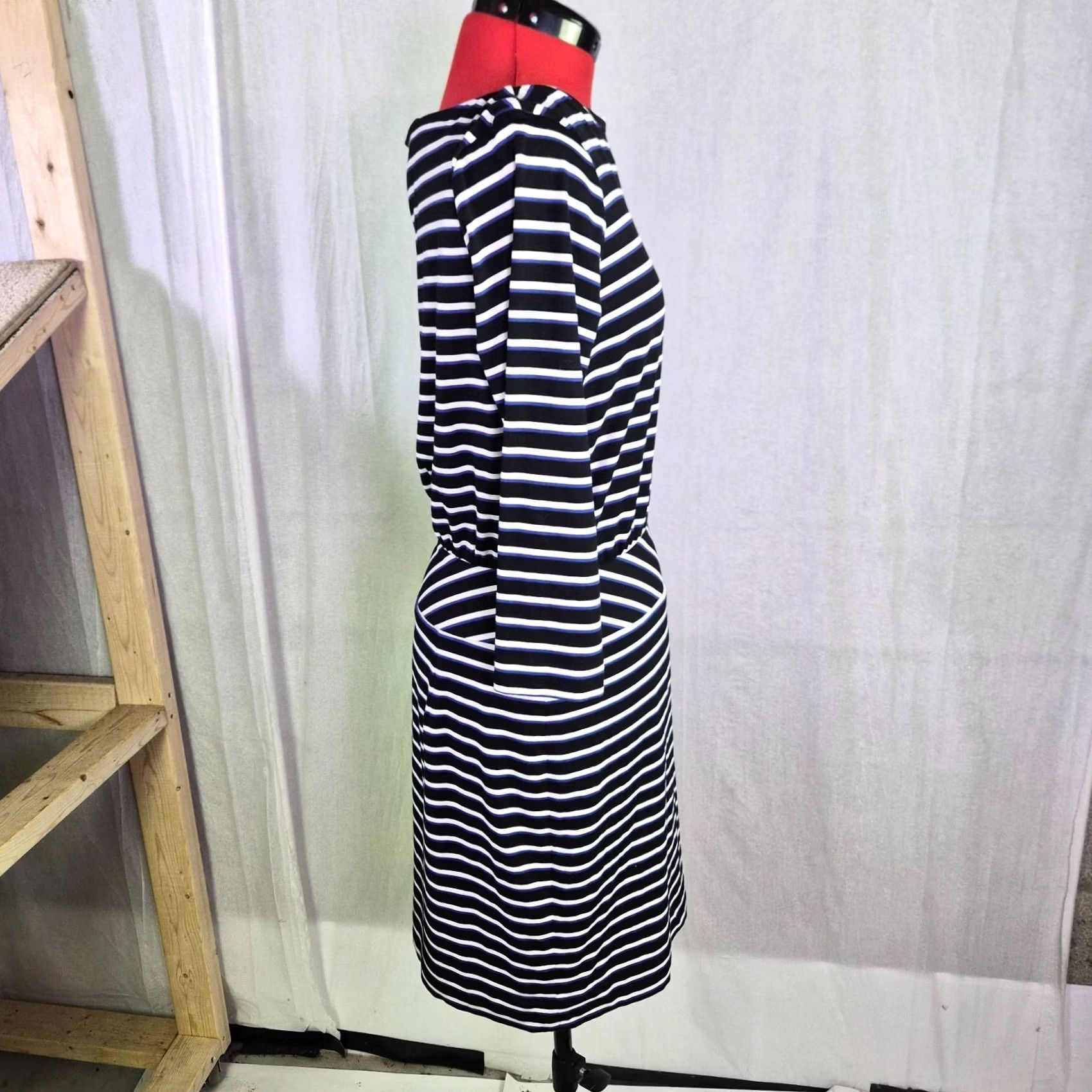 Vintage LL Bean Signature Womens Dress Size 4 Stripe Long Sleeve Blue Black White G126 Size S / US 4 / IT 40 - 6 Thumbnail