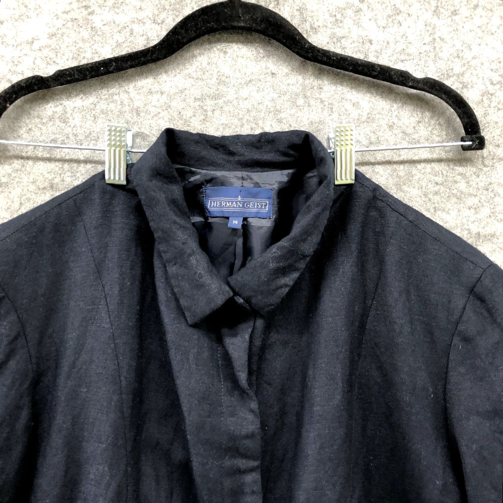 Vintage Herman Geist Womens Linen Blend Blazer Navy Blue Size 14 Minimalist Size XL / US 12-14 / IT 48-50 - 3 Thumbnail