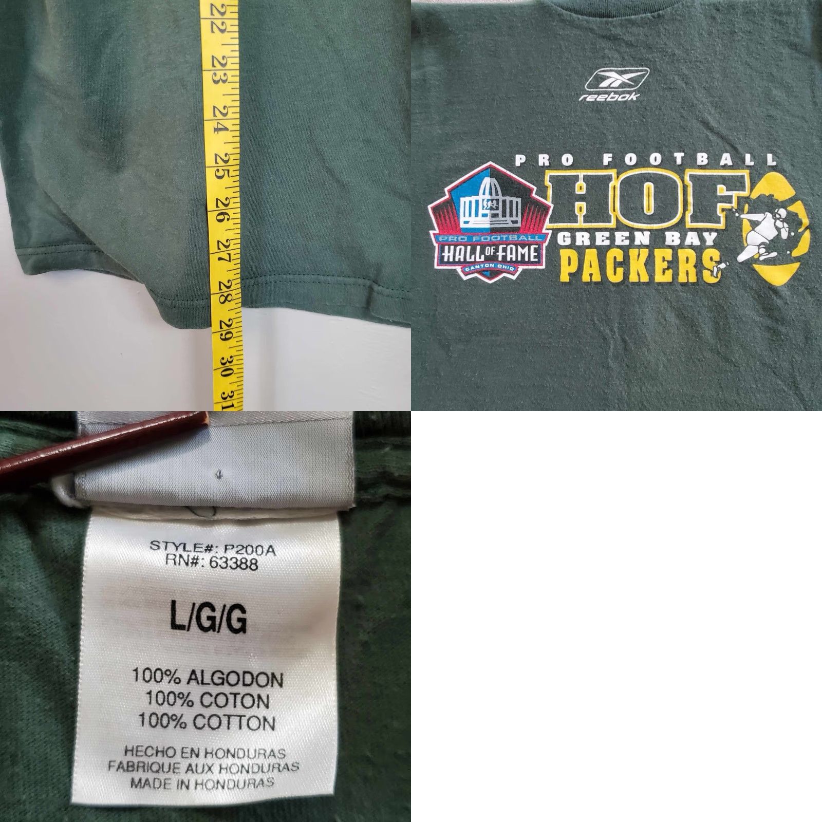 Reebok VINTAGE Green Bay Packers HOF T-SHIRT Pro Football Hall of Fame L Shirt Mens Large Green Packets? Size US L / EU 52-54 / 3 - 8 Thumbnail