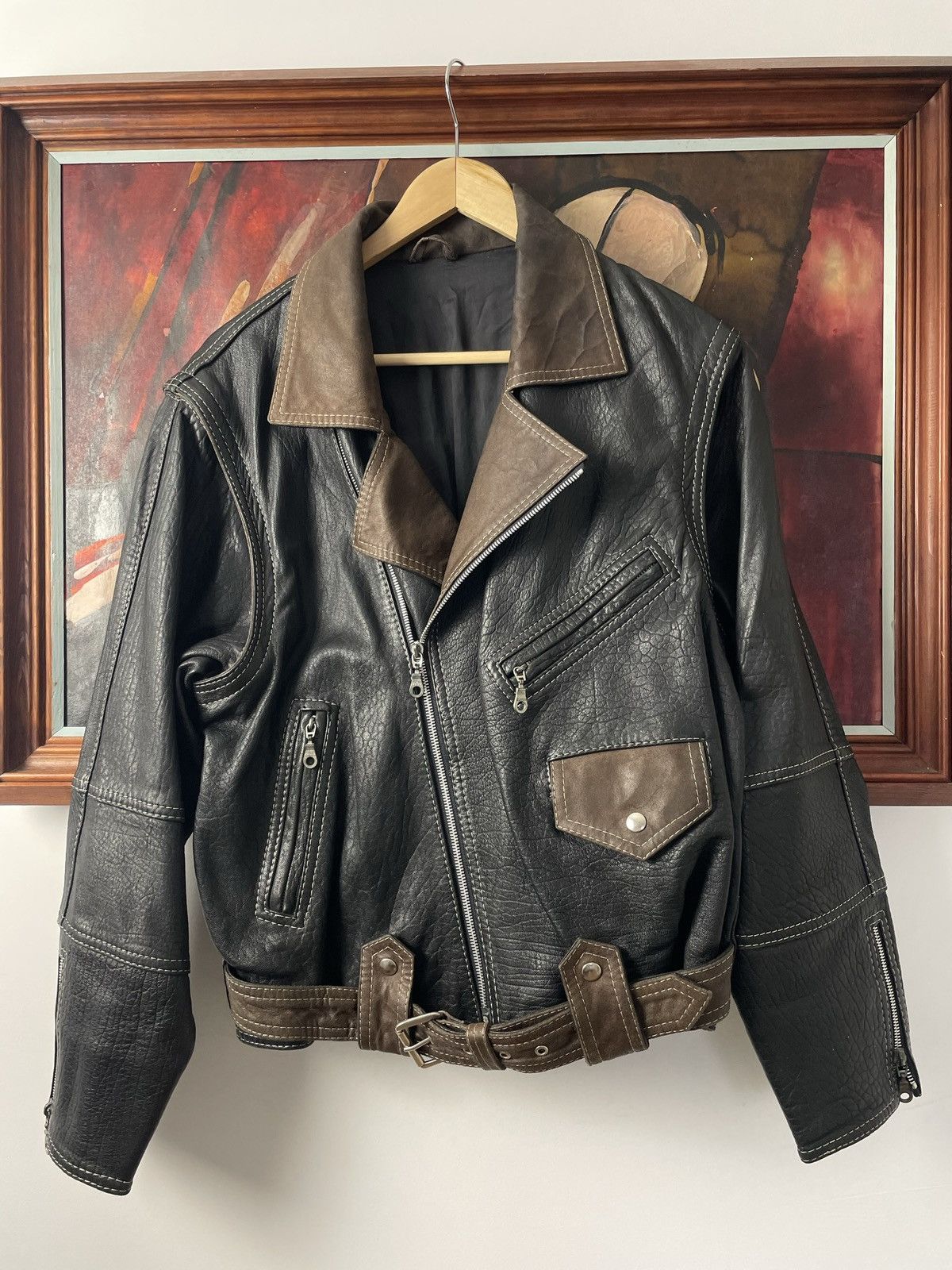 image of Vintage Black Brown Leather Jacket Punk Rock Hype Y2K, Men's (Size Medium)