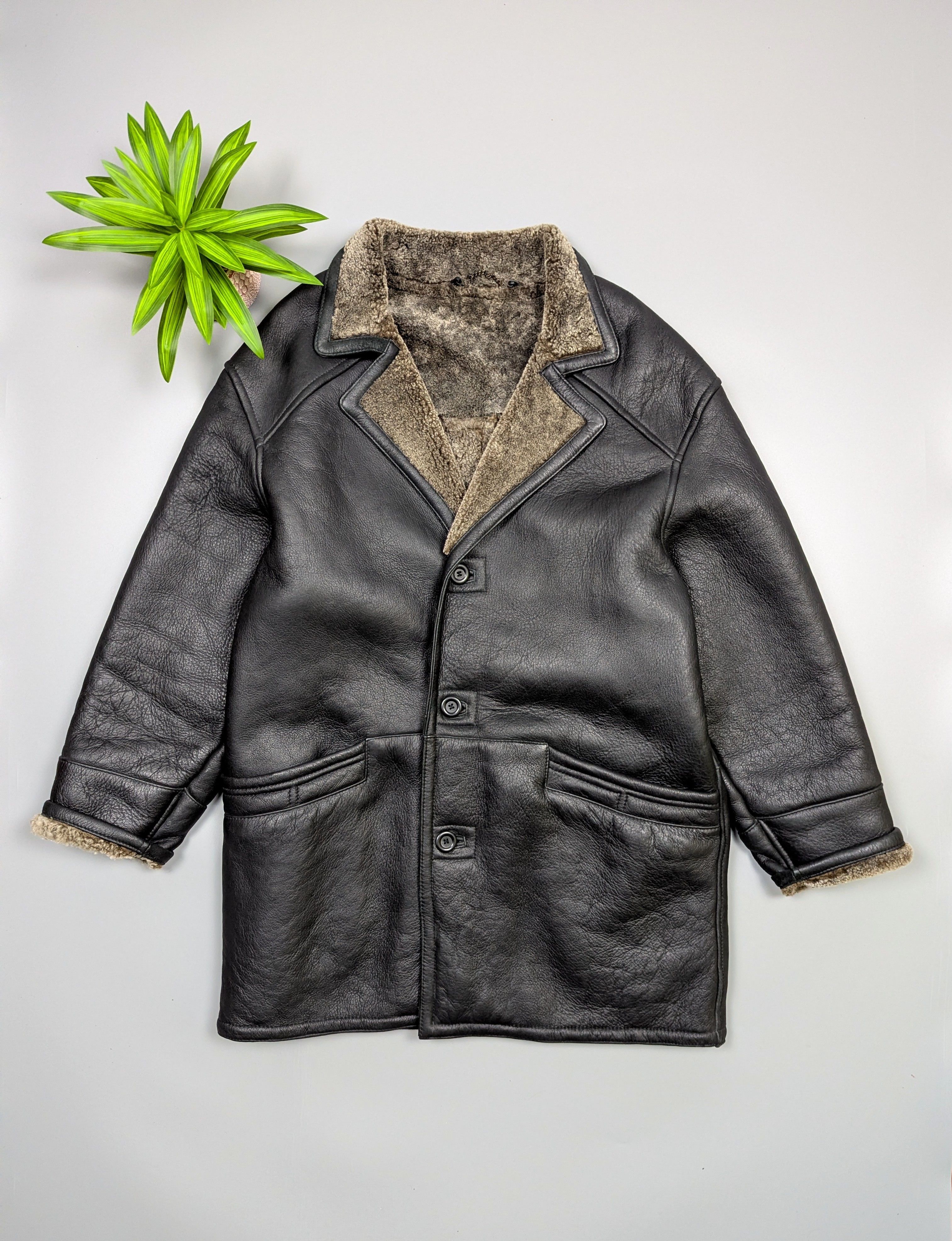 Other Men Black Sheepskin Shearling Leather Fur Coat Jacket 52 (L) Size US L / EU 52-54 / 3 - 1 Thumbnail