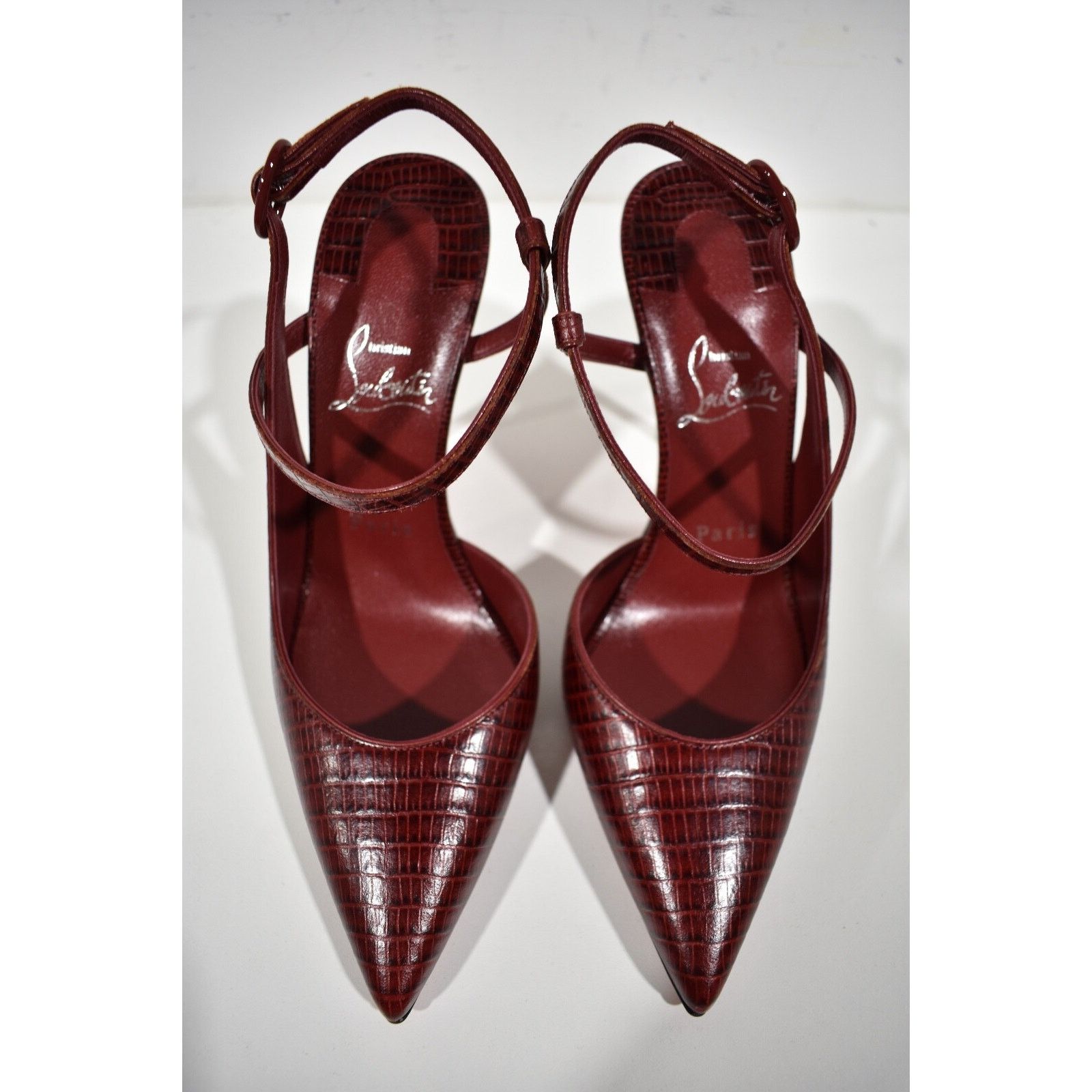 Christian Louboutin Jenlove 100 Bourbon Lizzy Ankle Strap Pointed Heel Pump 38.5 Size US 8.5 / IT 38.5 - 7 Thumbnail
