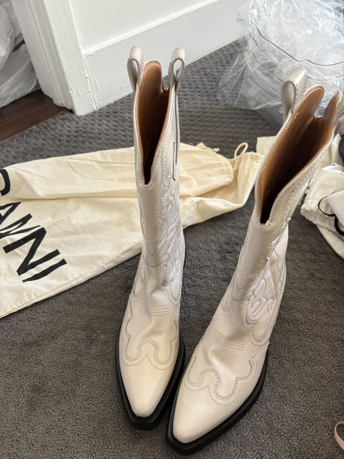 Ganni Beige Western Boots