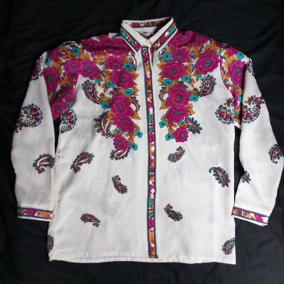 Other Vintage Mervyn's Floral Paisley Polyester Disco Shirt Size XL / US 12-14 / IT 48-50 - 2 Thumbnail