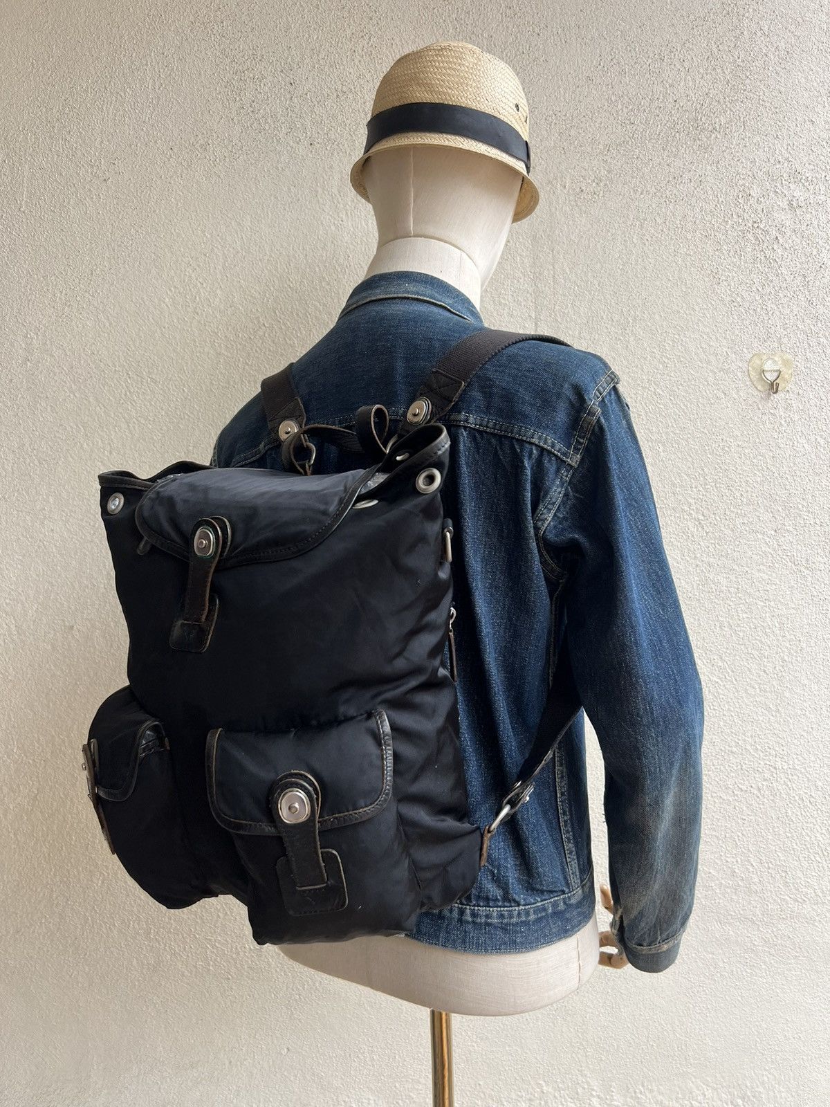 Felisi Vintage Felisi Italy Distress Hybrid Nylon Leather Backpack Size ONE SIZE - 4 Thumbnail