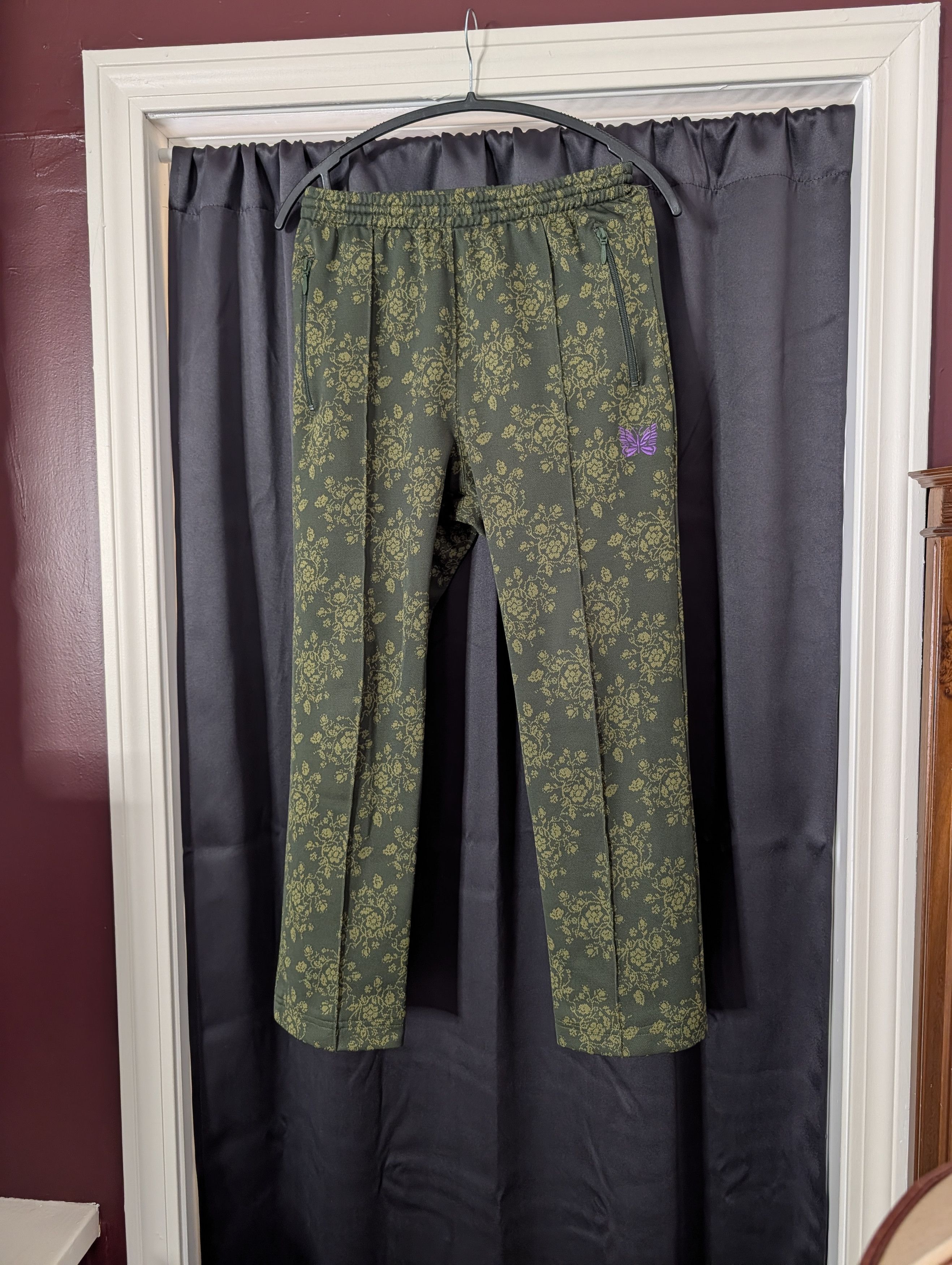Needles Needles Japan Poly Black/Charcoal + Silver Track pants sz